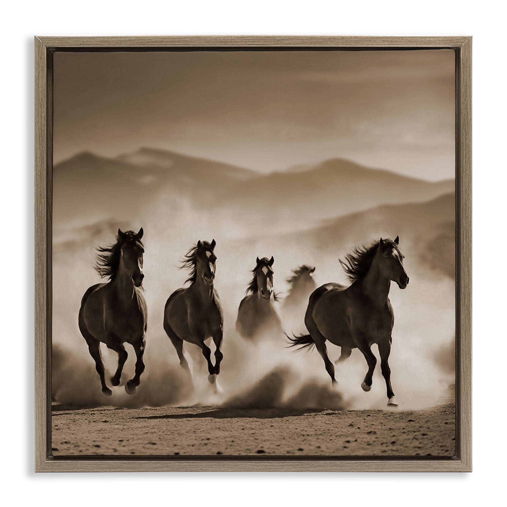 Stupell Industries Trotting Mountain Stallions Animals Painting Brown Floater Framed Canvas Art Print Wall Art, 25 x 25