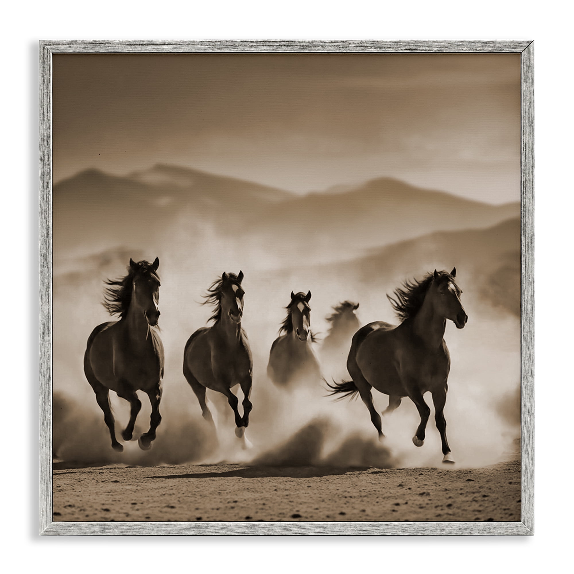Stupell Industries Trotting Mountain Stallions Animals Painting Gray Framed Art Print Wall Art, 17 x 17