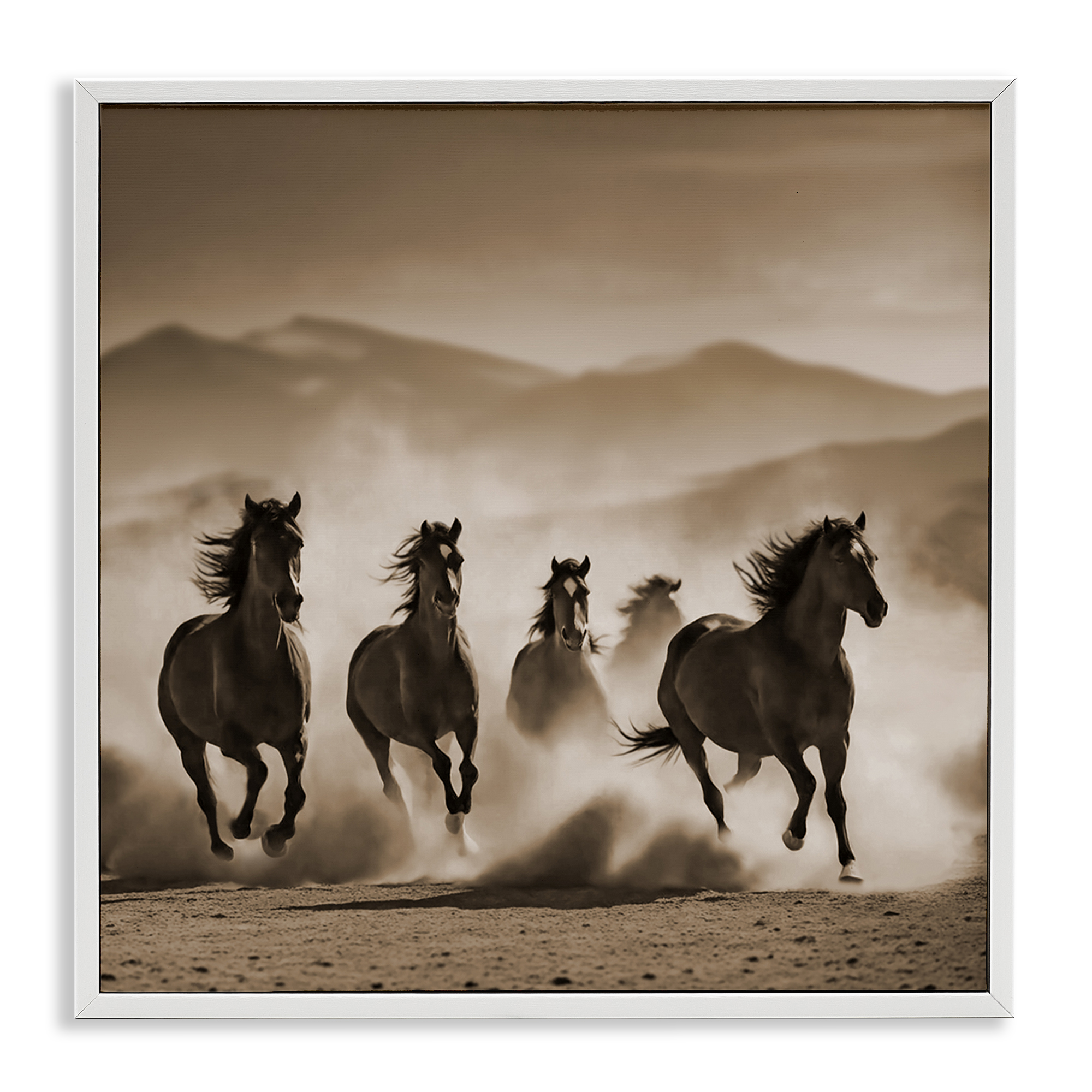 Stupell Industries Trotting Mountain Stallions Animals Painting White Framed Art Print Wall Art, 24 x 24