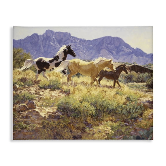 Stupell Industries Trotting Through Countryside Valley Landscape & Nature Painting Wrapped Canvas Canvas Art Print Wall Art, 48 x 36