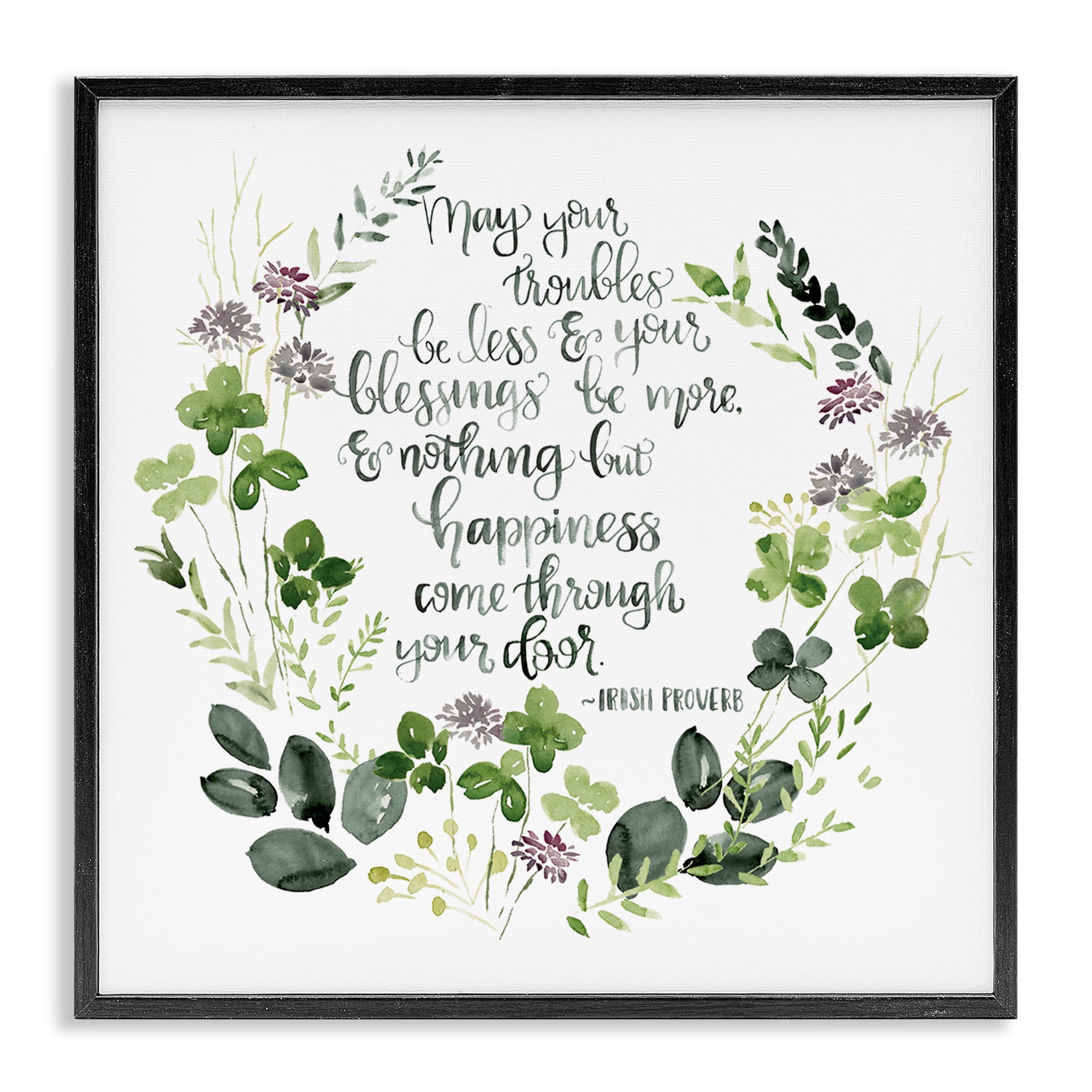 Stupell Industries Troubles Be Less Irish Proverbs Typography Painting Black Framed Art Print Wall Art, 24 x 24