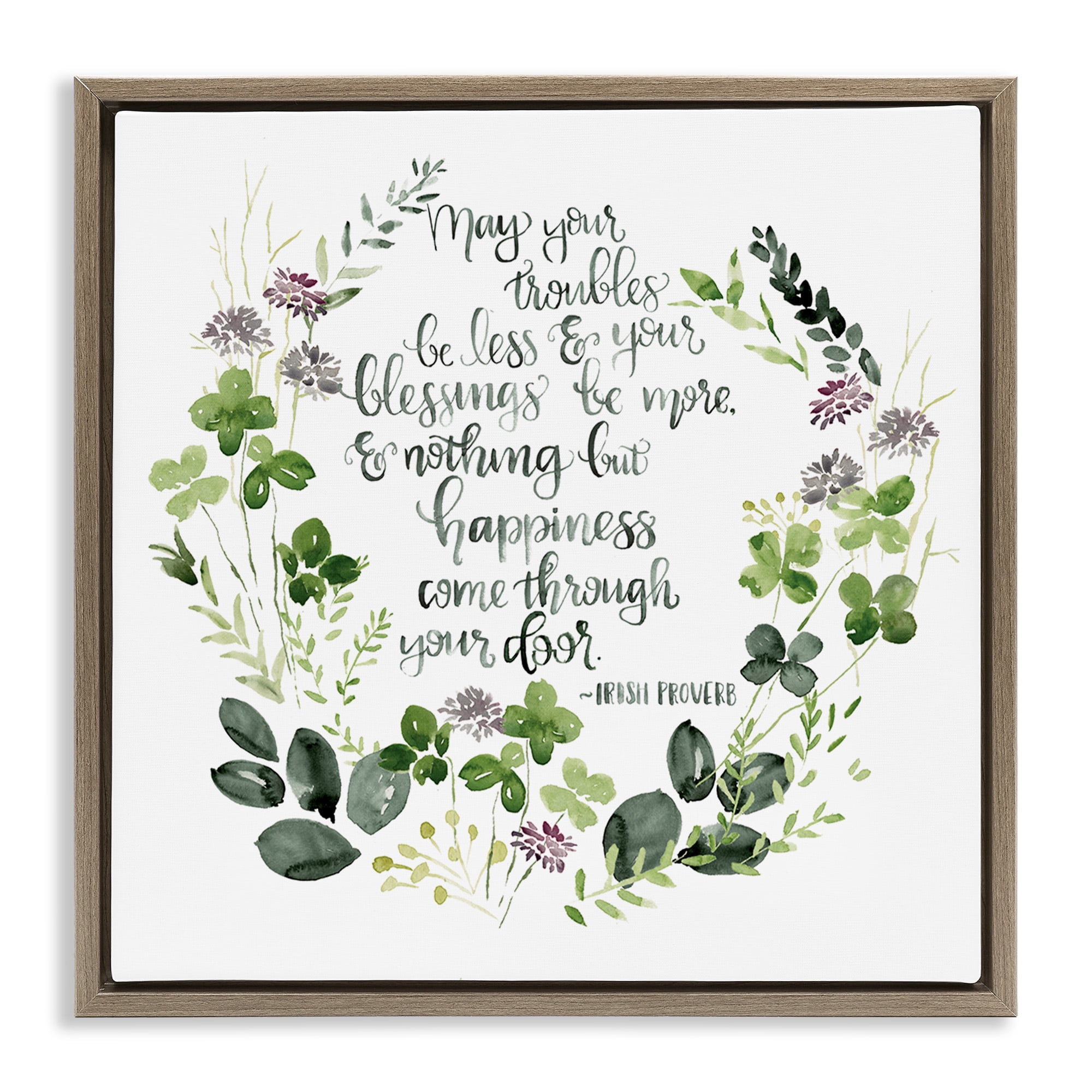 Stupell Industries Troubles Be Less Irish Proverbs Typography Painting Brown Floater Framed Canvas Art Print Wall Art, 18 x 18