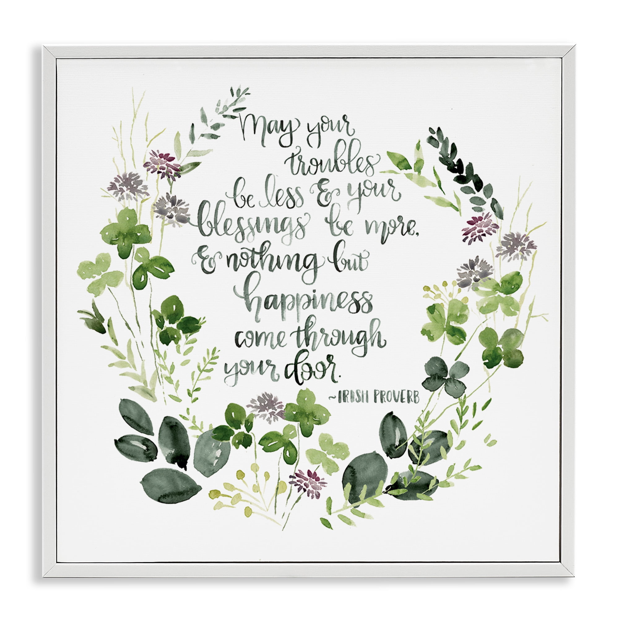 Stupell Industries Troubles Be Less Irish Proverbs Typography Painting White Framed Art Print Wall Art, 17 x 17