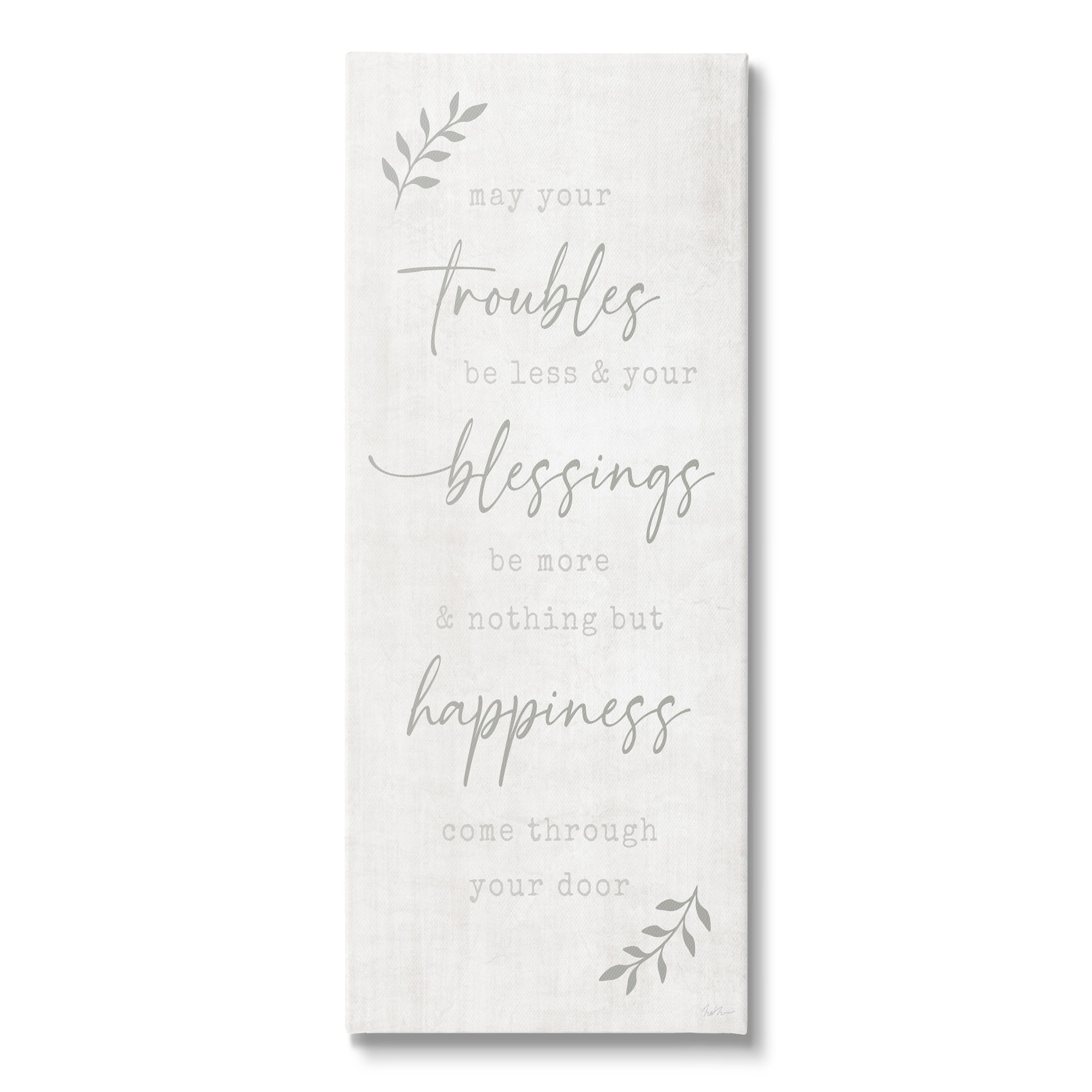Stupell Industries Troubles Less Blessings More Motivational Phrase Plant Leaves, 10 x 24, Design by Natalie Carpentieri