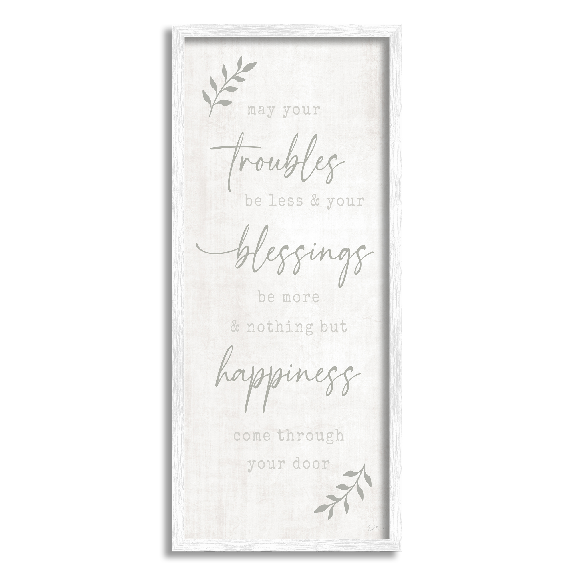 Stupell Industries Troubles Less Blessings More Motivational Phrase Plant Leaves, 13 x 30, Design by Natalie Carpentieri