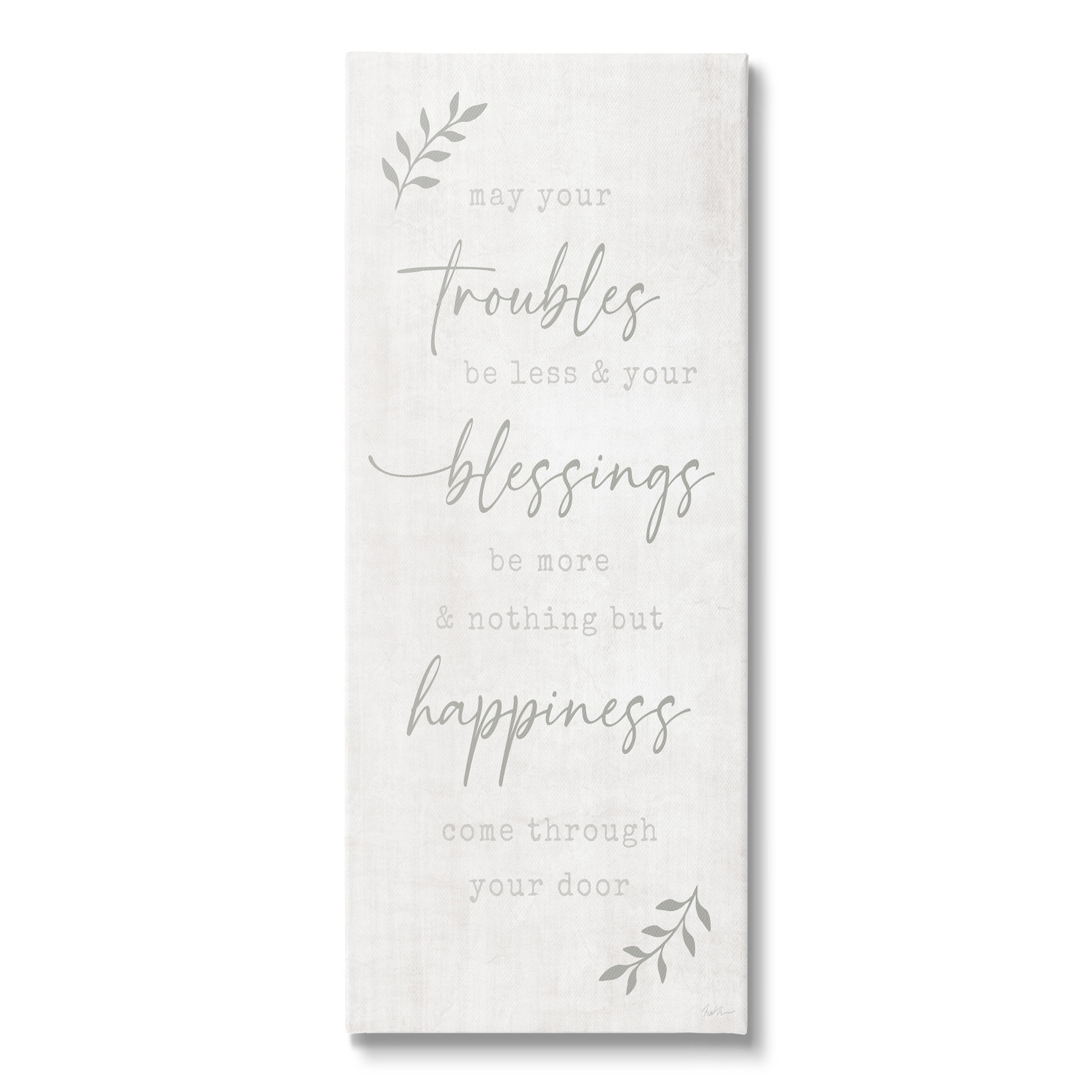 Stupell Industries Troubles Less Blessings More Motivational Phrase Plant Leaves, 20 x 48, Design by Natalie Carpentieri