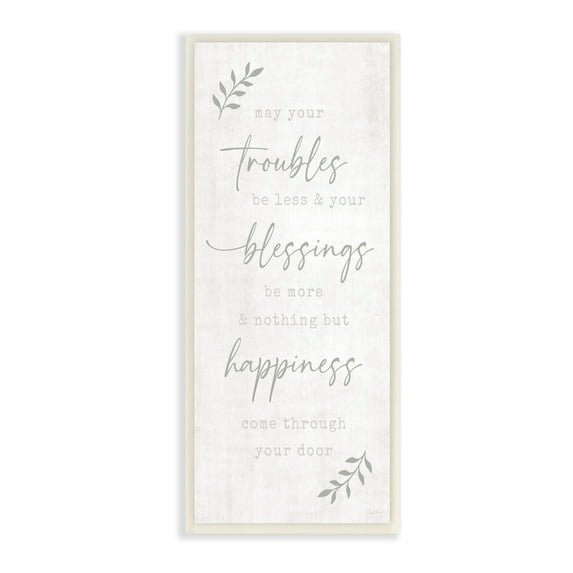 Stupell Industries Troubles Less Blessings More Motivational Phrase Plant Leaves Graphic Art Unframed Art Print Wall Art, 7x17, by Natalie Carpentieri