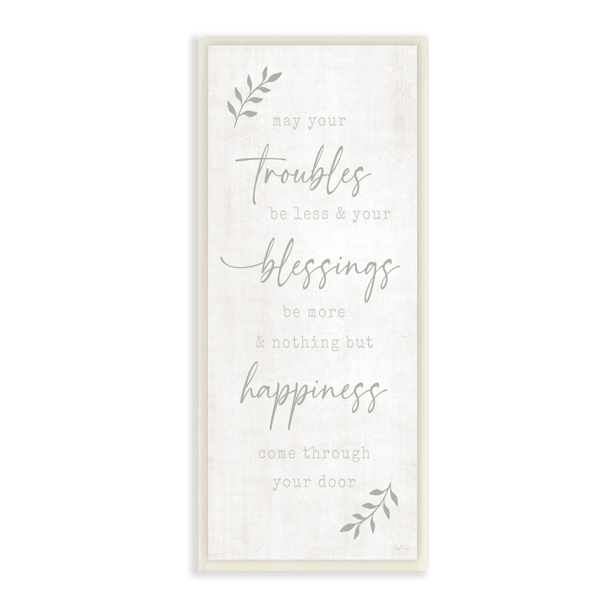 Stupell Industries Troubles Less Blessings More Motivational Phrase Plant Leaves Graphic Art Unframed Art Print Wall Art, 7x17, by Natalie Carpentieri