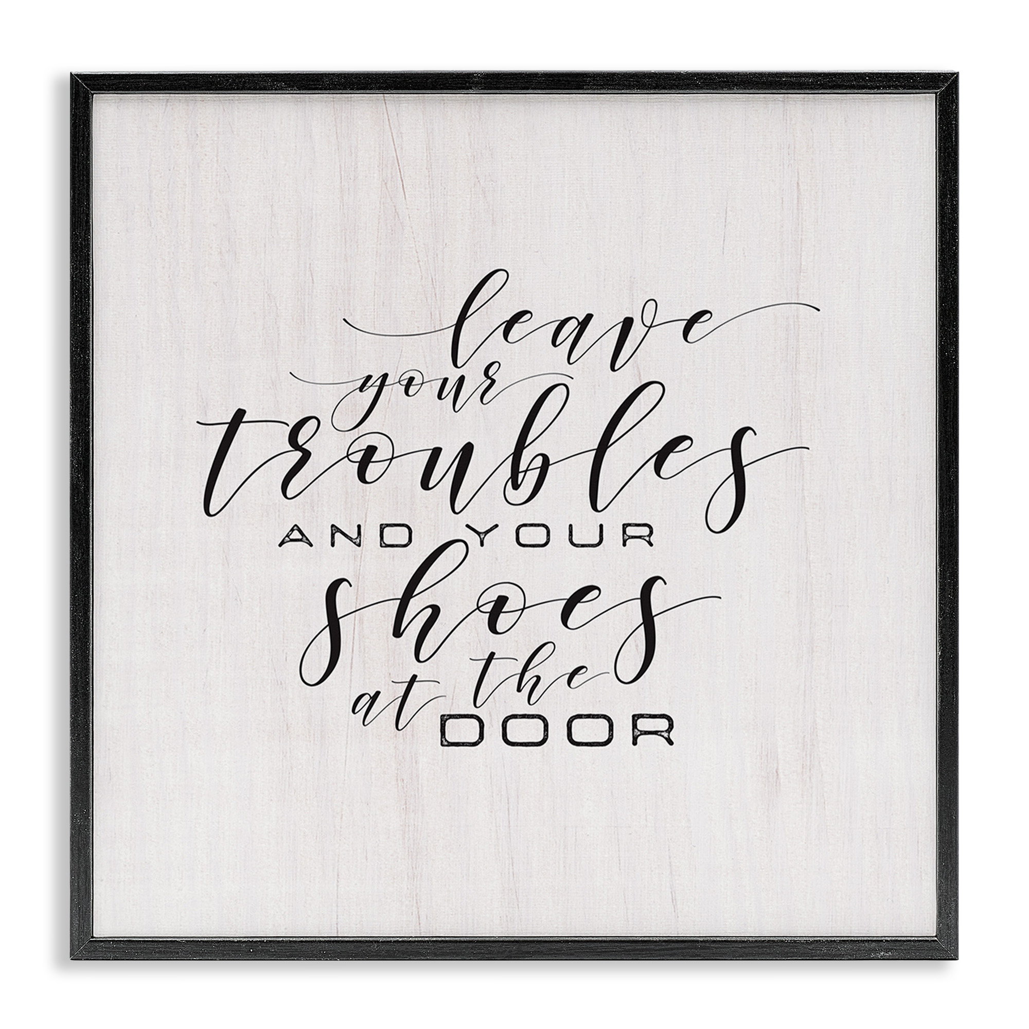 Stupell Industries Troubles & Shoes at Door Inspirational Painting Black Framed Art Print Wall Art, 17 x 17