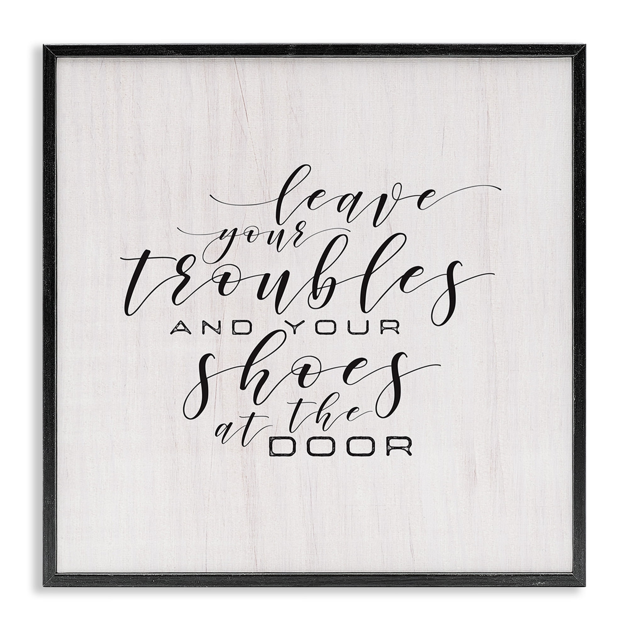 Stupell Industries Troubles & Shoes at Door Inspirational Painting Black Framed Art Print Wall Art, 24 x 24