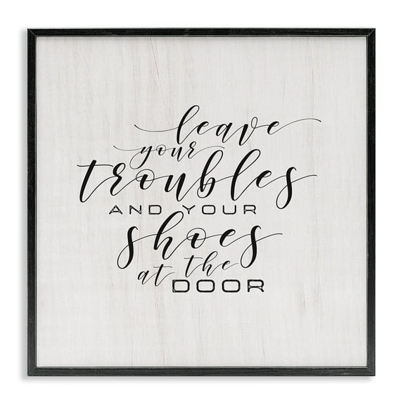 Stupell Industries Troubles & Shoes at Door Inspirational Painting Black Framed Art Print Wall Art, 24 x 24