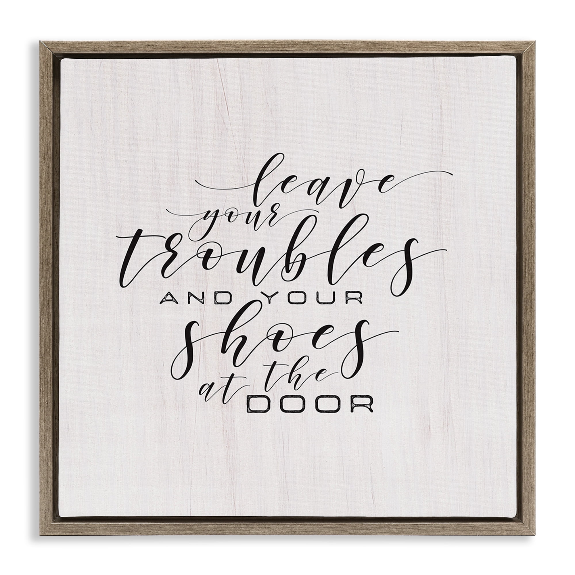 Stupell Industries Troubles & Shoes at Door Inspirational Painting Brown Floater Framed Canvas Art Print Wall Art, 25 x 25