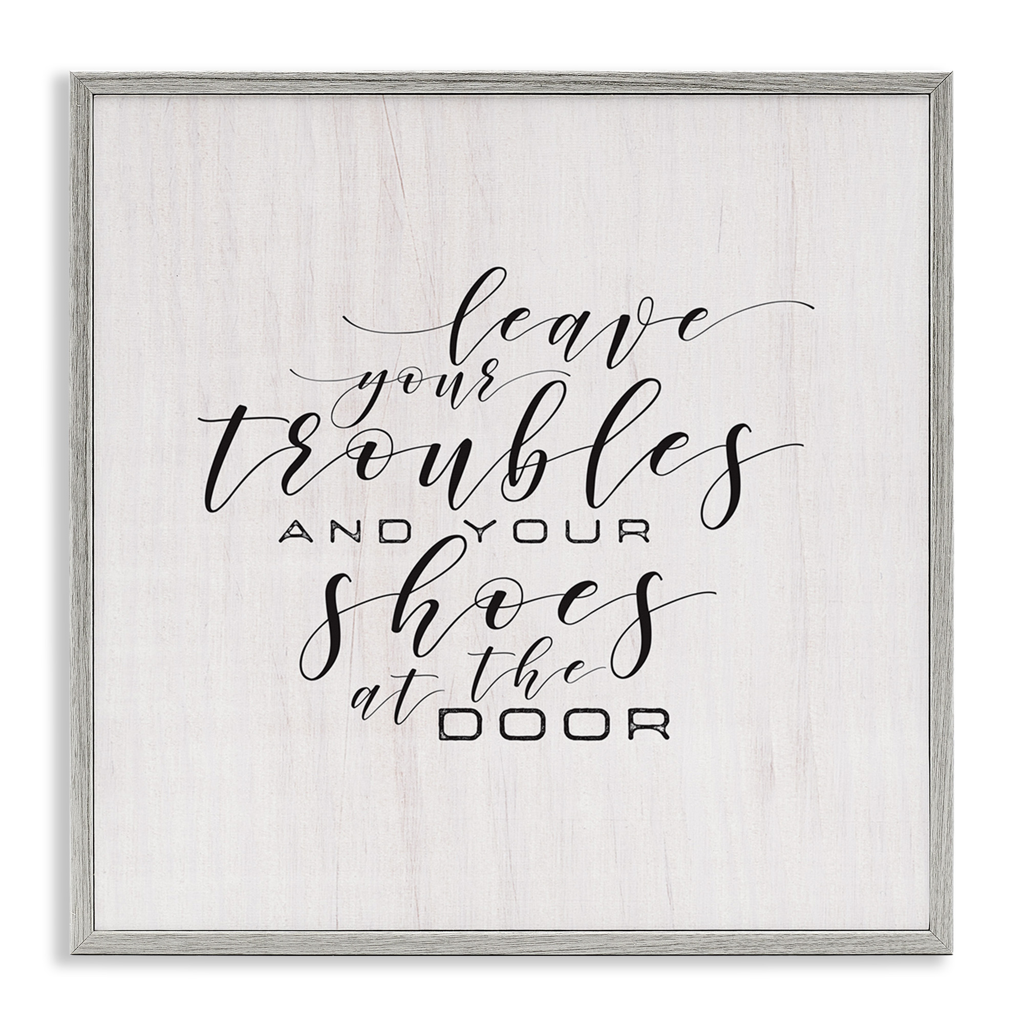 Stupell Industries Troubles & Shoes at Door Inspirational Painting Gray Framed Art Print Wall Art, 24 x 24