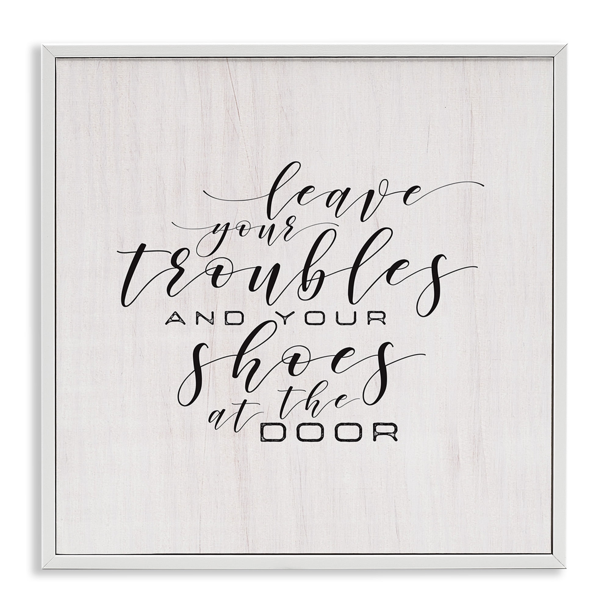 Stupell Industries Troubles & Shoes at Door Inspirational Painting White Framed Art Print Wall Art, 12 x 12