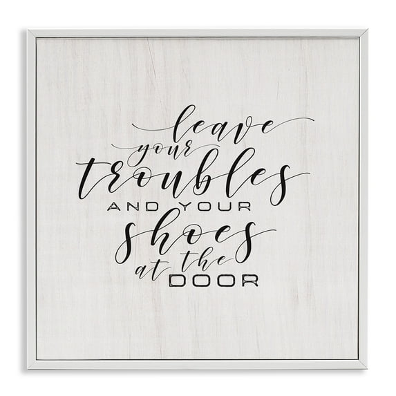Stupell Industries Troubles & Shoes at Door Inspirational Painting White Framed Art Print Wall Art, 17 x 17