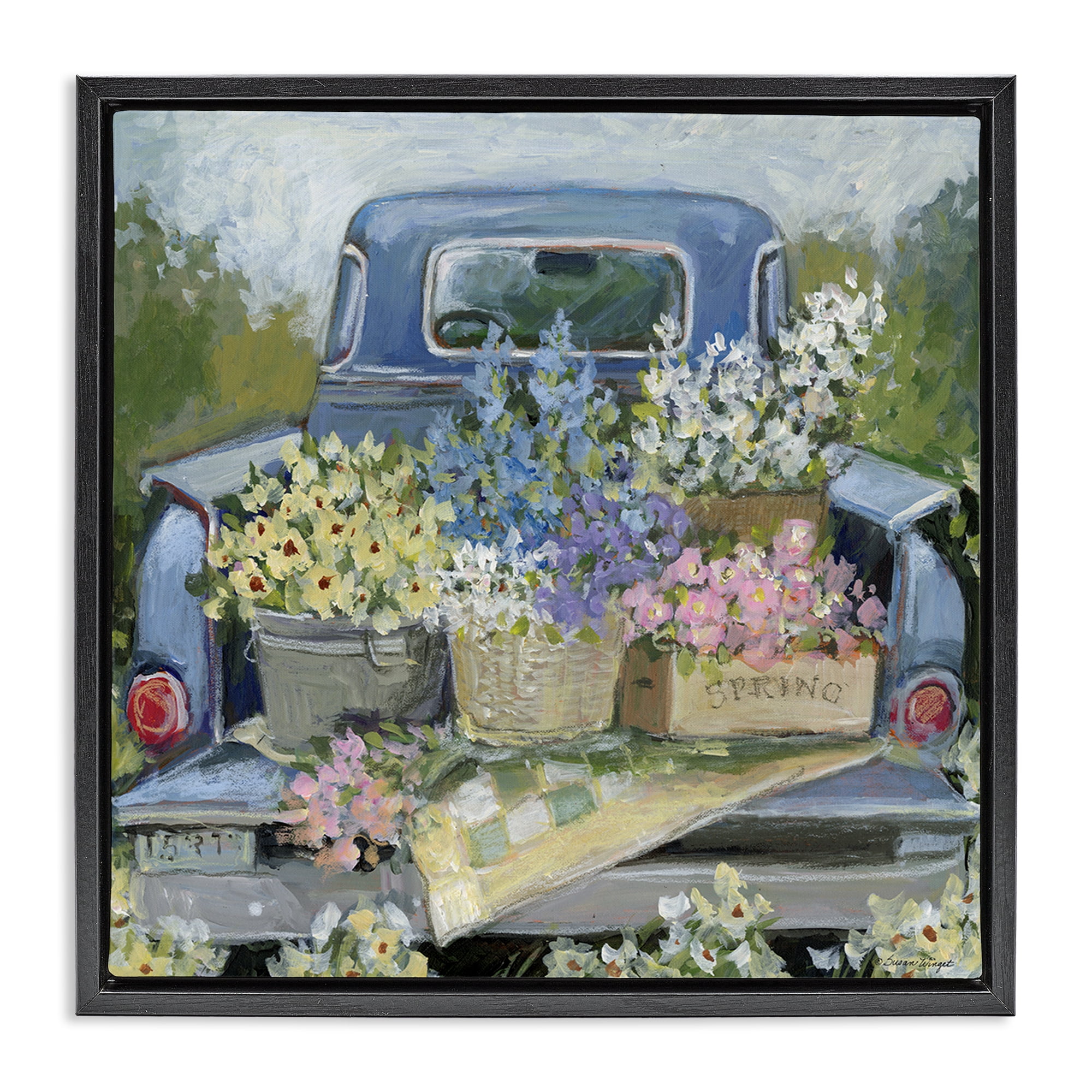 Stupell Industries Truck Bed with Flowers Black Framed Floater Canvas Wall Art, design by Susan Winget