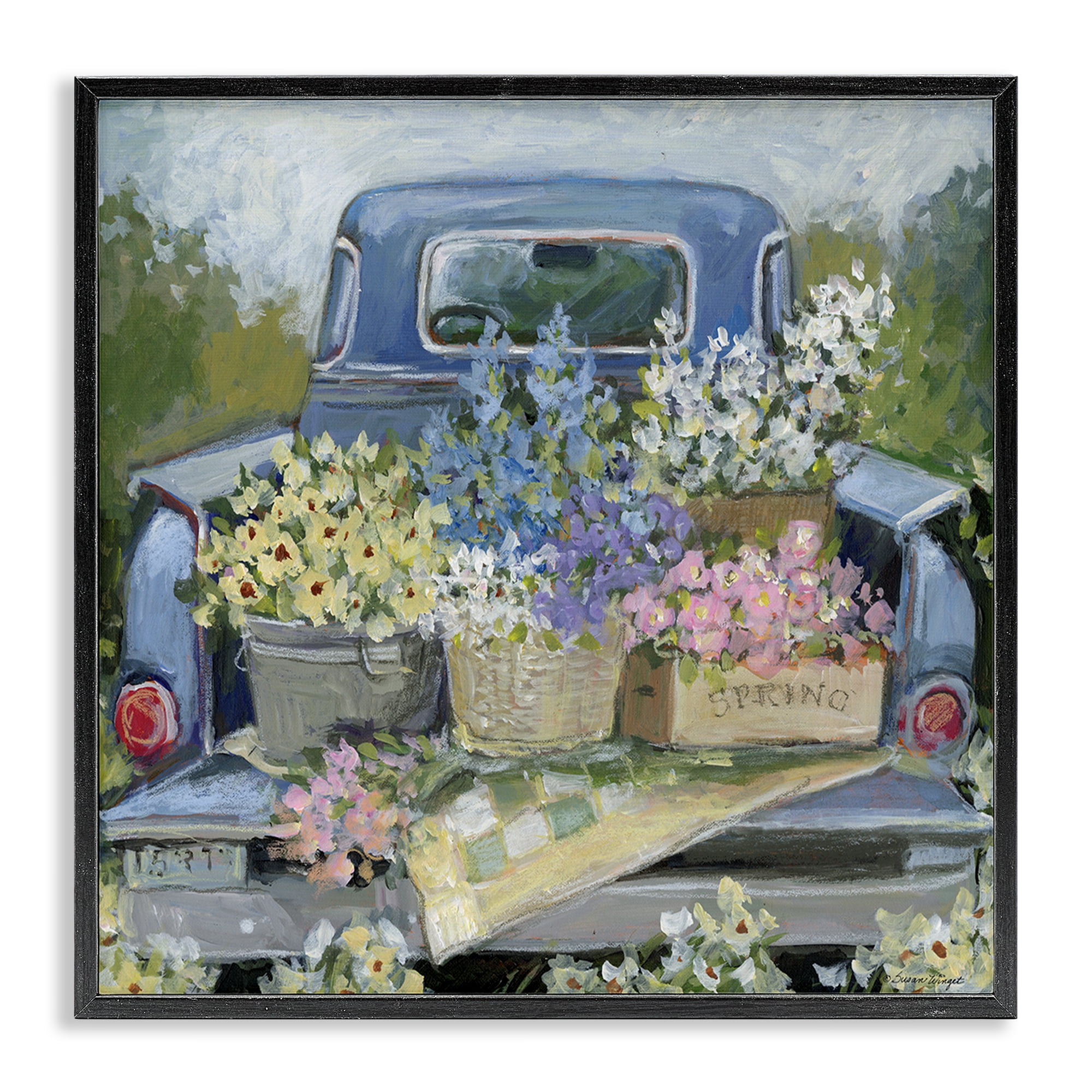 Stupell Industries Truck Bed with Flowers Black Framed Giclee Art, design by Susan Winget