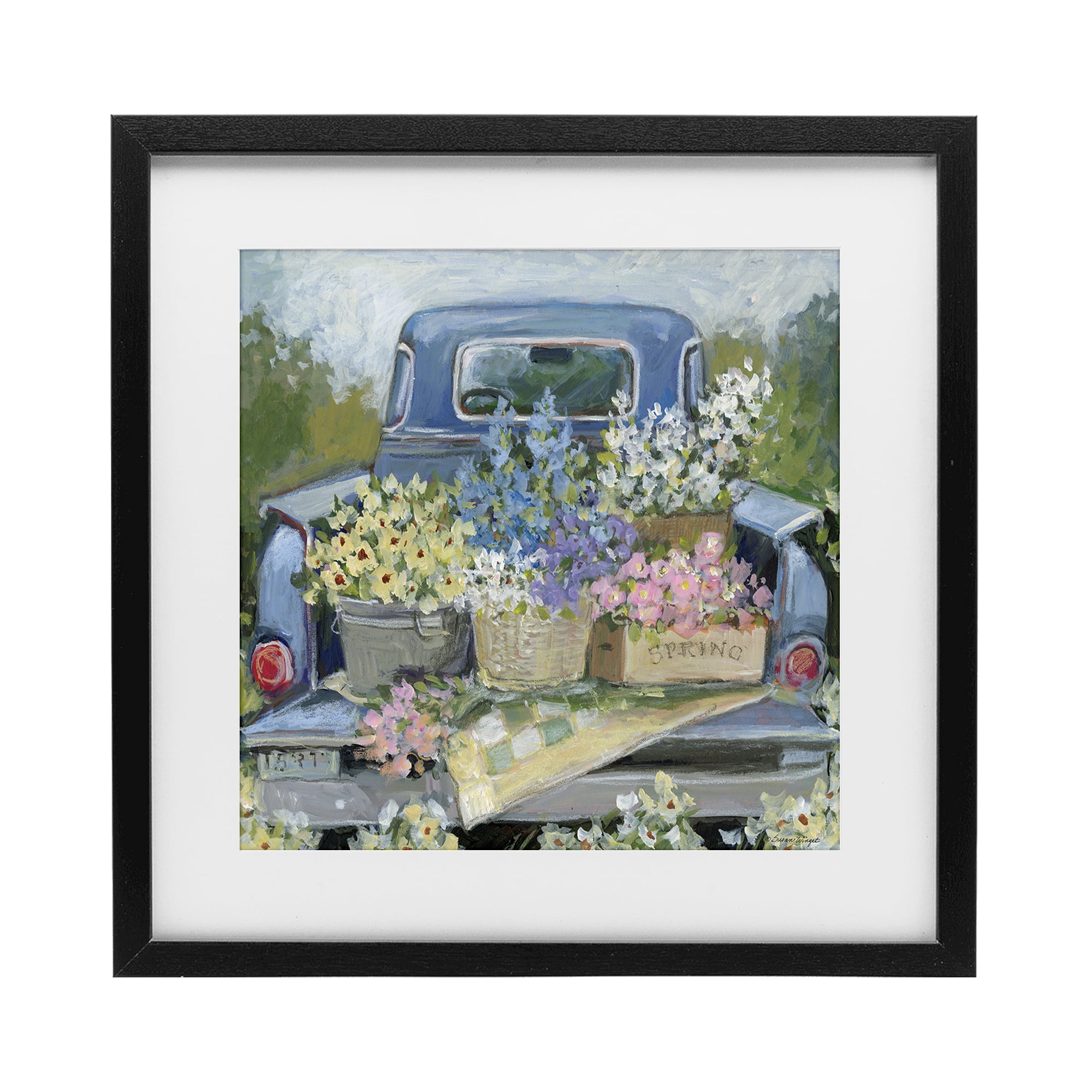 Stupell Industries Truck Bed with Flowers Black Framed Print Under Glass, design by Susan Winget