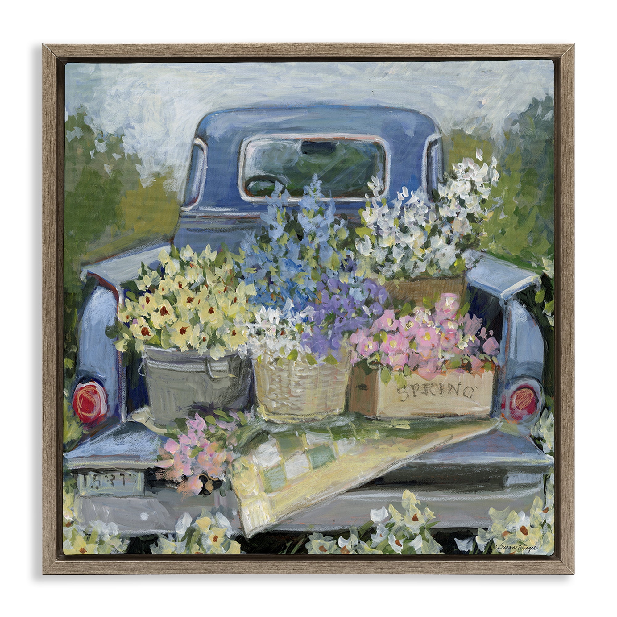 Stupell Industries Truck Bed with Flowers Brown Framed Floater Canvas Wall Art, design by Susan Winget