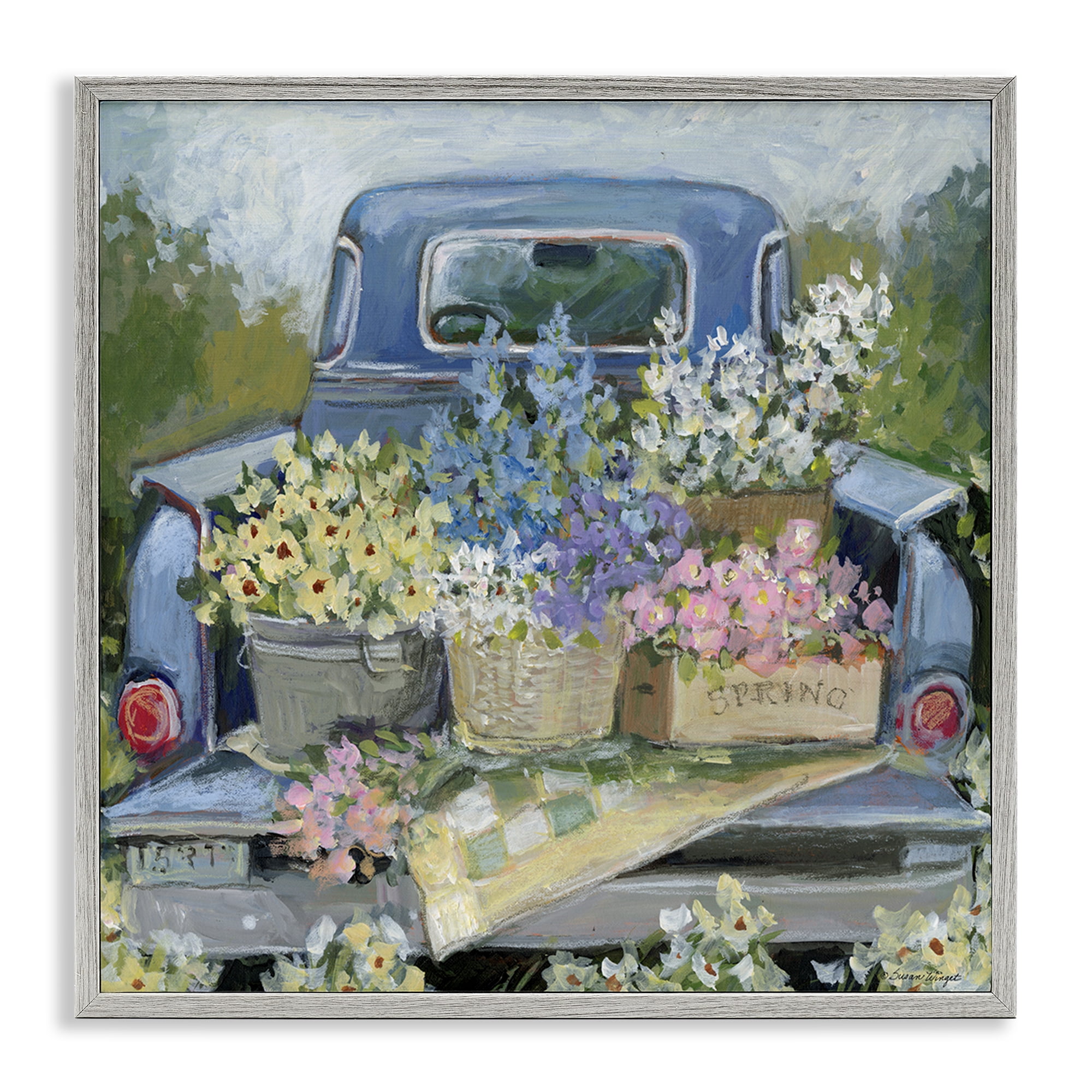 Stupell Industries Truck Bed with Flowers Gray Framed Giclee Art, design by Susan Winget