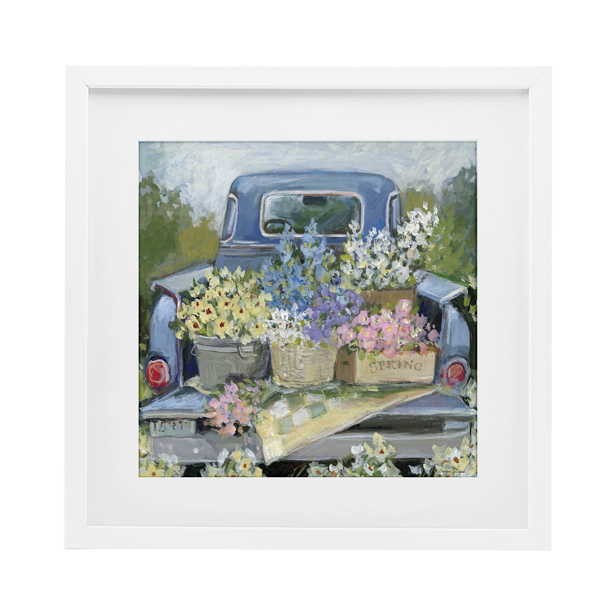 Stupell Industries Truck Bed with Flowers White Framed Print Under Glass, design by Susan Winget