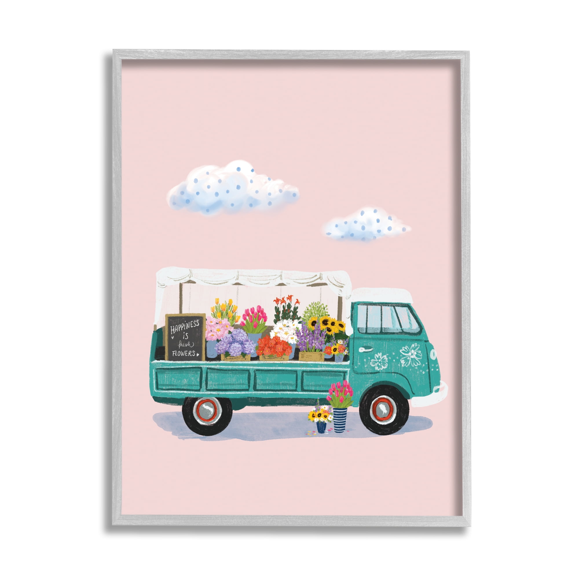 Truck Faire Sale Spring Flower Variety Blossoms Transportation Graphic Art Framed Art Print Wall Art