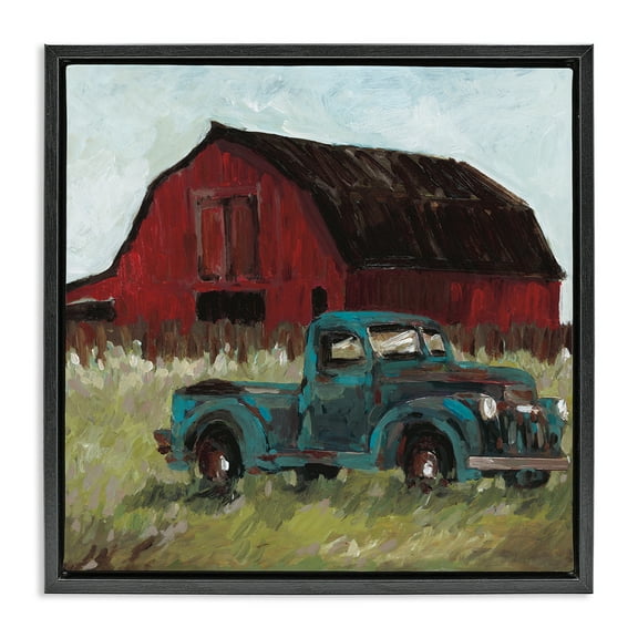 Stupell Industries Truck & Red Barn Black Framed Floater Canvas Wall Art design by Wani Pasion, 18 x 18