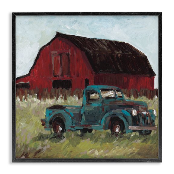 Stupell Industries Truck & Red Barn Black Framed Giclee Art design by Wani Pasion, 12 x 12