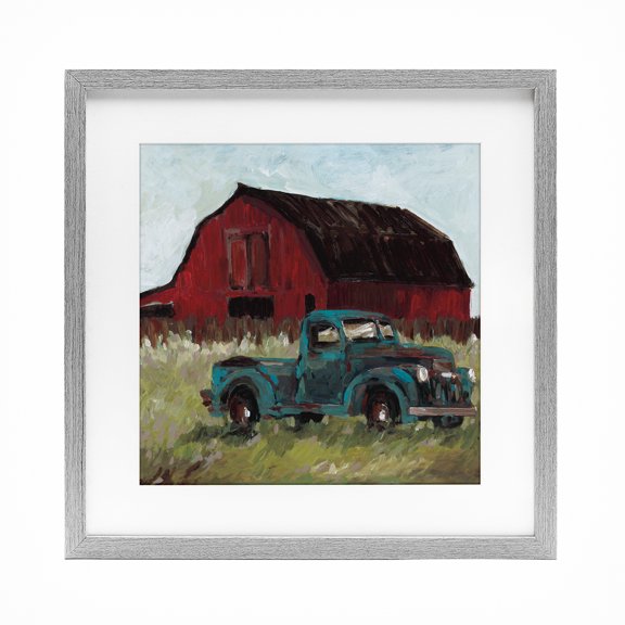 Stupell Industries Truck & Red Barn Gray Framed Print Under Glass design by Wani Pasion, 16 x 16