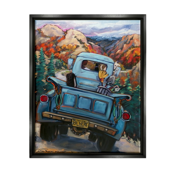 Stupell Industries Truck in Mountain Valley Transportation Painting Black Floater Framed Art Print Wall Art, 17 x 21