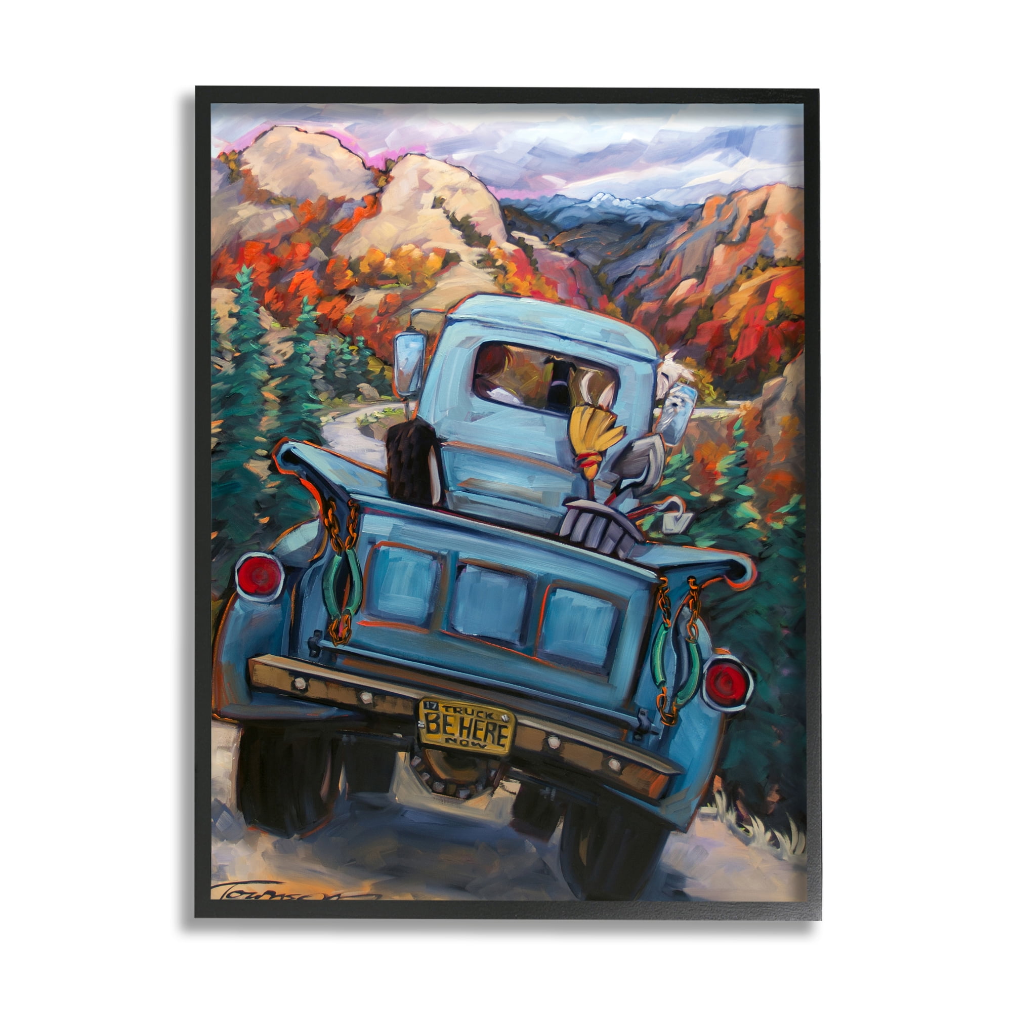 Stupell Industries Truck in Mountain Valley Transportation Painting Black Framed Art Print Wall Art, 16 x 20