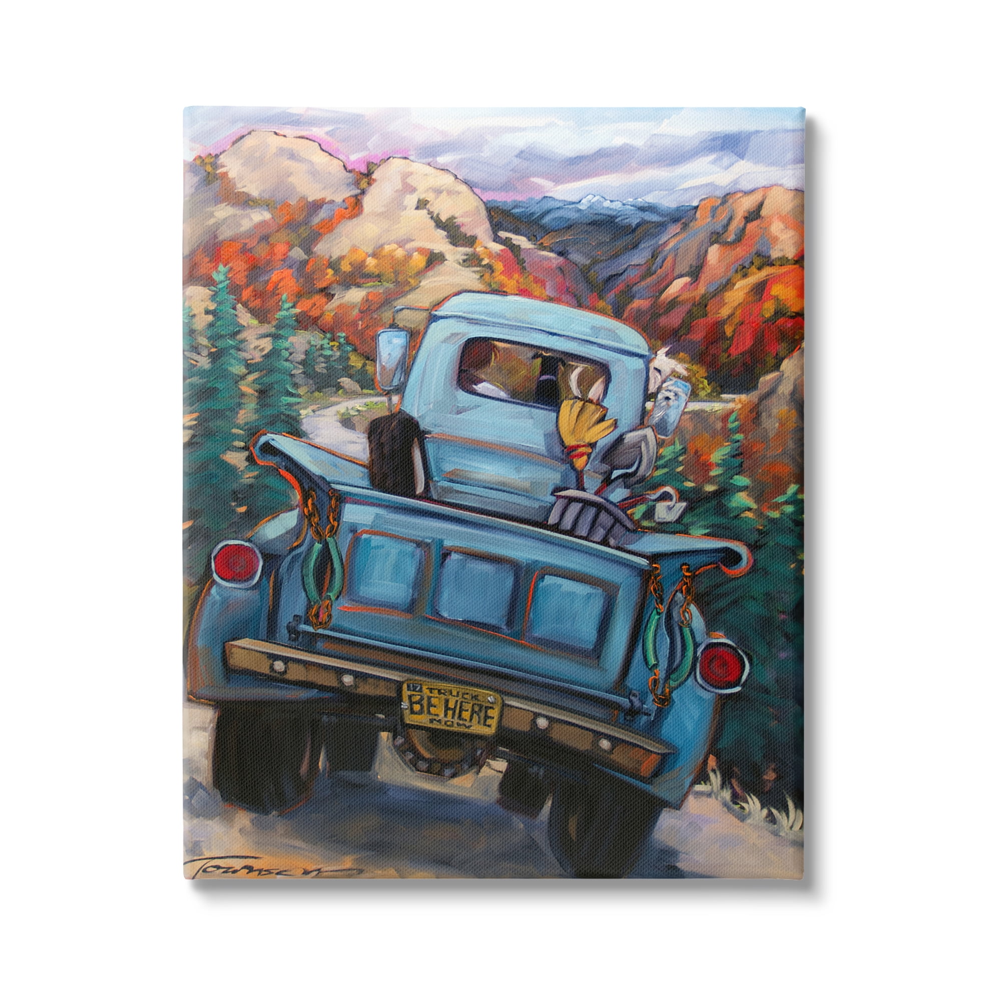 Stupell Industries Truck in Mountain Valley Transportation Painting Gallery Wrapped Canvas Print Wall Art, 16 x 20