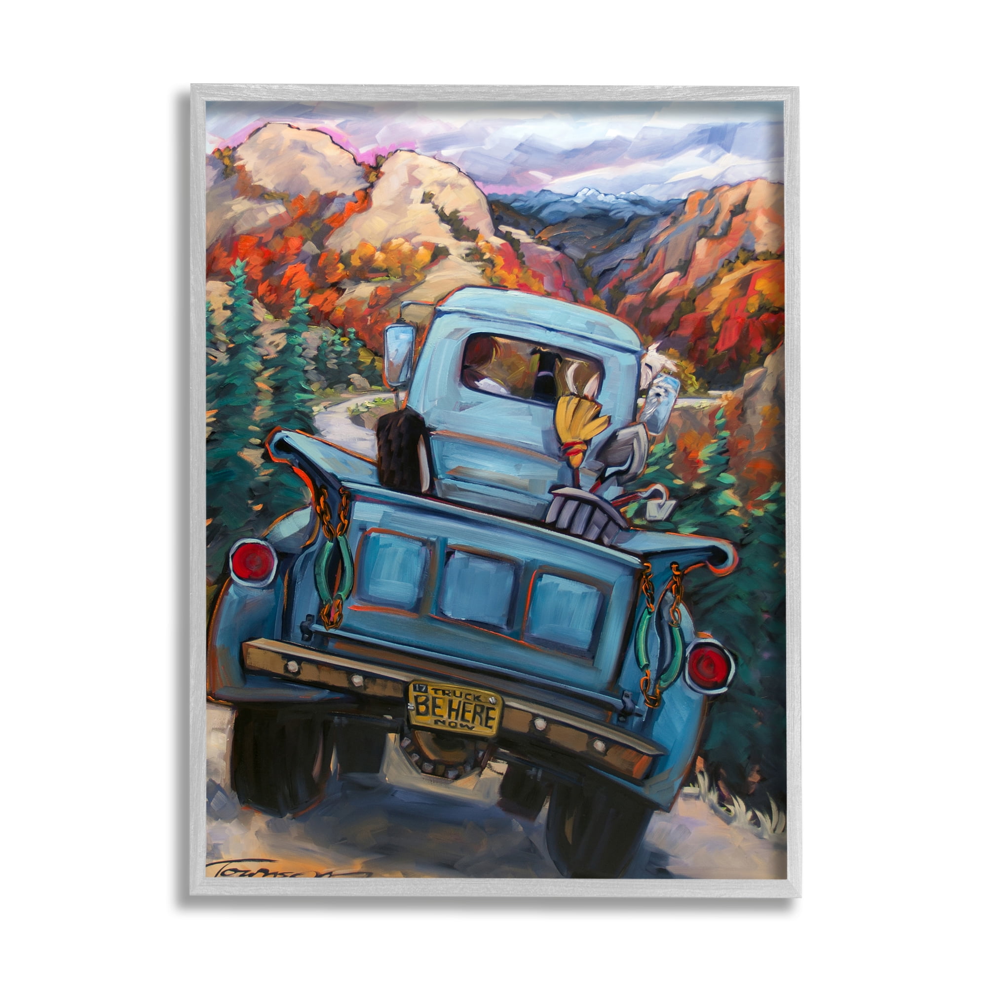 Stupell Industries Truck in Mountain Valley Transportation Painting Gray Framed Art Print Wall Art, 24 x 30