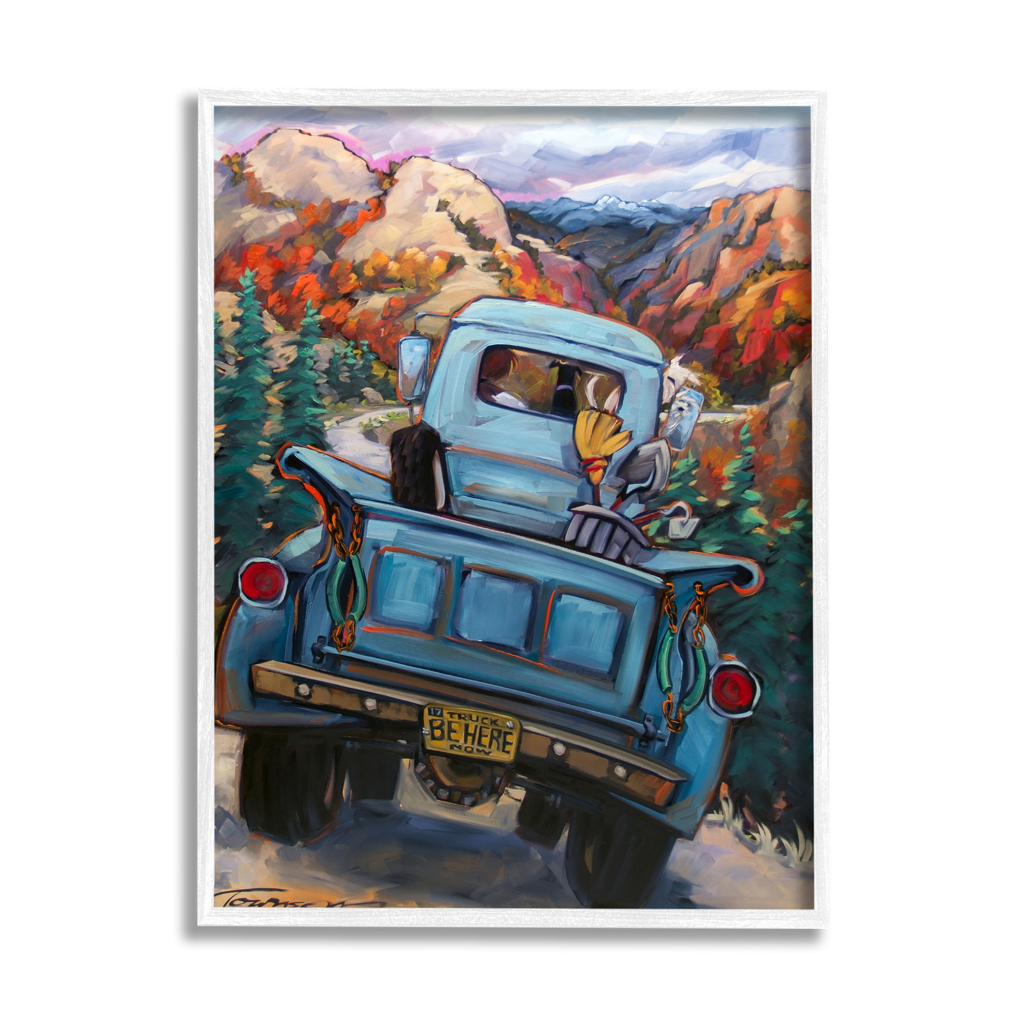Stupell Industries Truck in Mountain Valley Transportation Painting White Framed Art Print Wall Art, 24 x 30