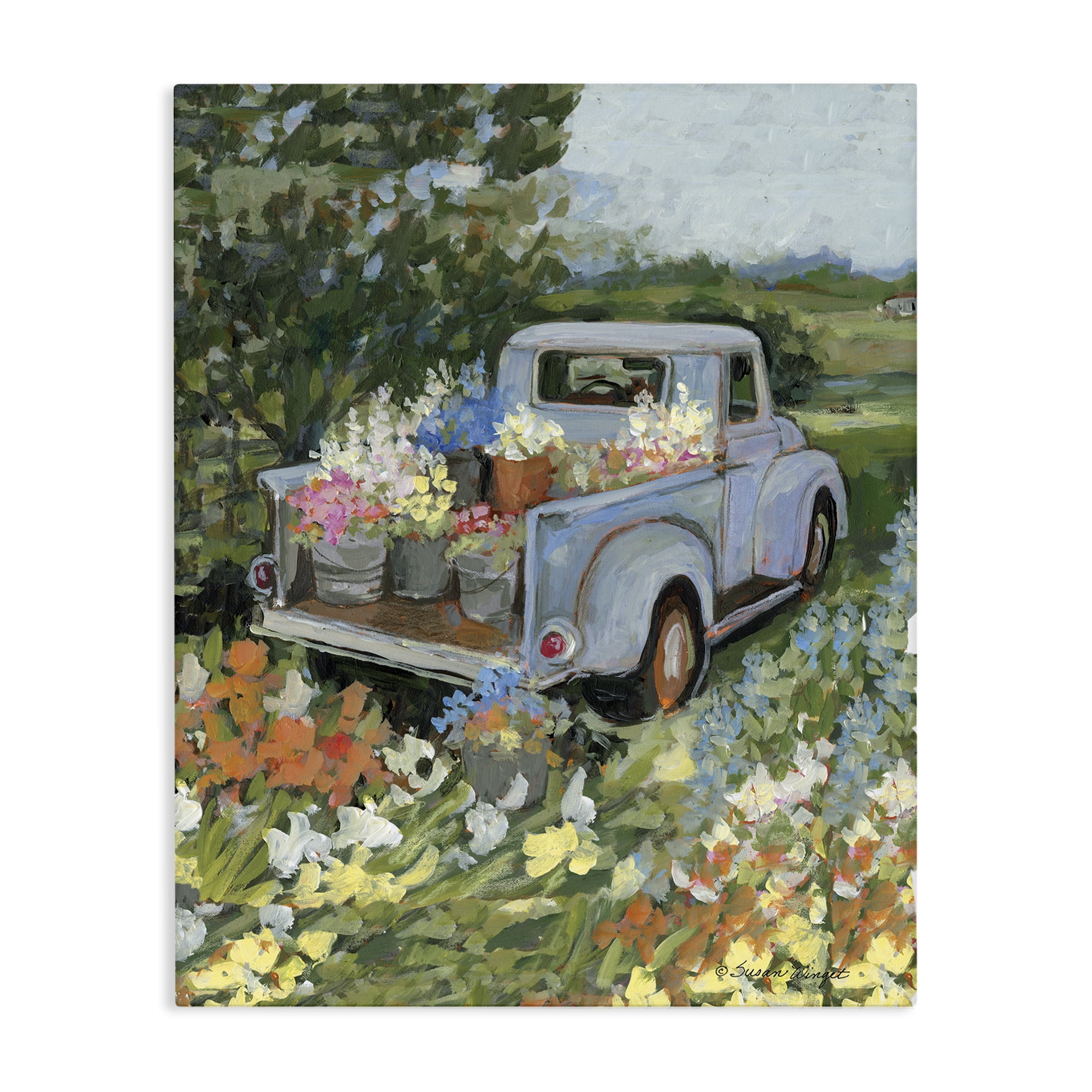 Stupell Industries Truckin' Field with Flowers Canvas Wall Art, design by Susan Winget