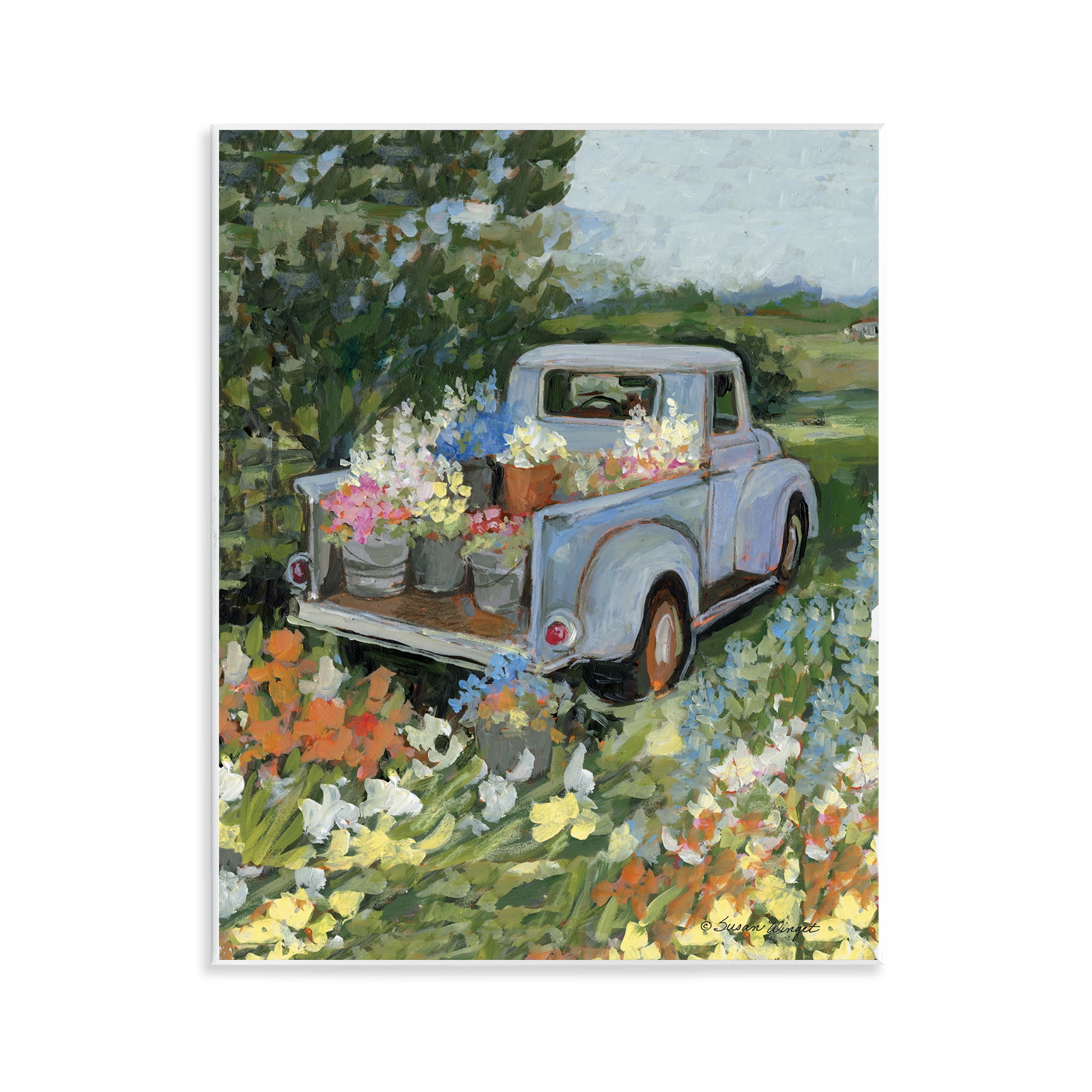 Stupell Industries Truckin' Field with Flowers Wall Plaque Art, design by Susan Winget