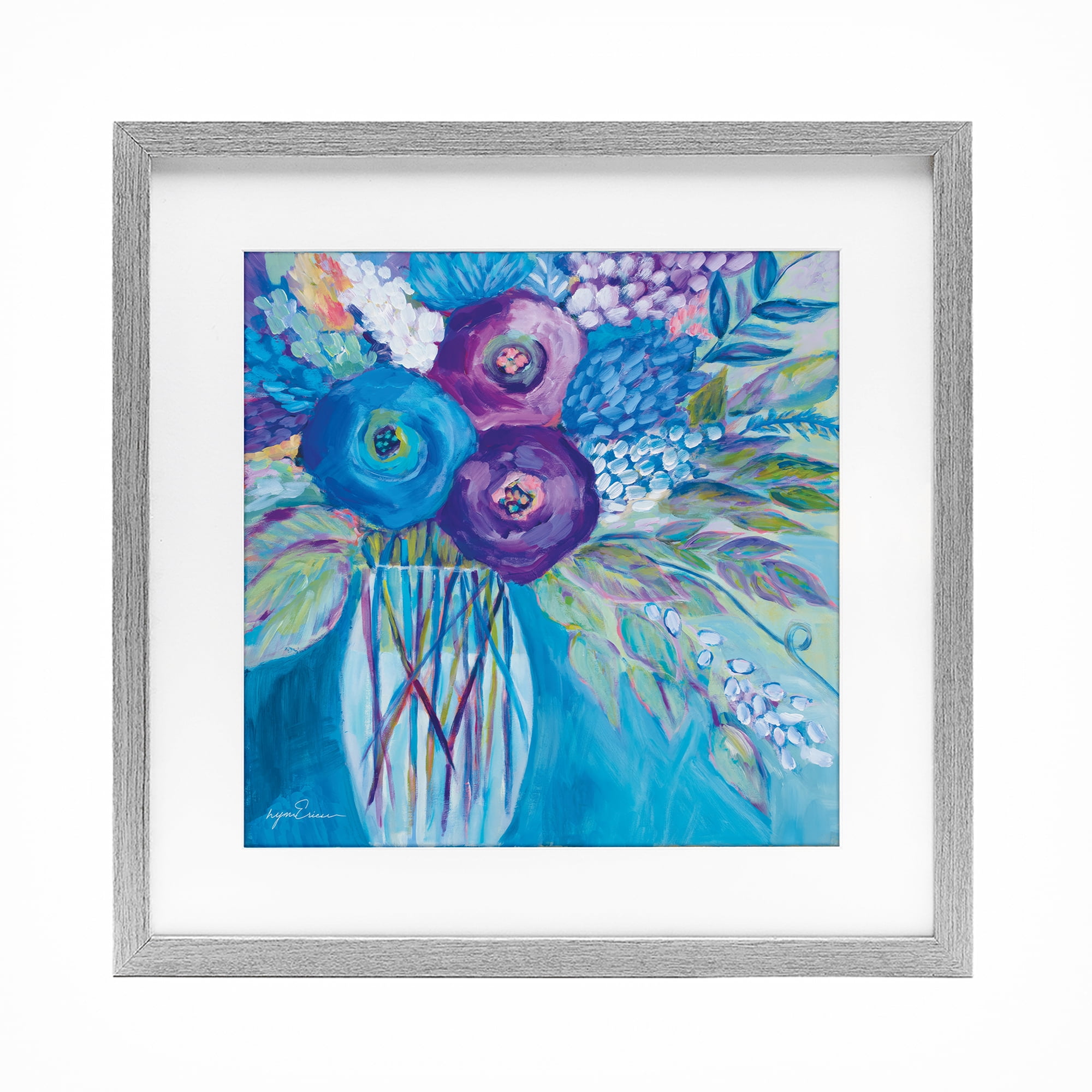 Stupell Industries True Blue Flower Bouquet Gray Framed Print Under Glass, design by Lynn Ericson Fine Art