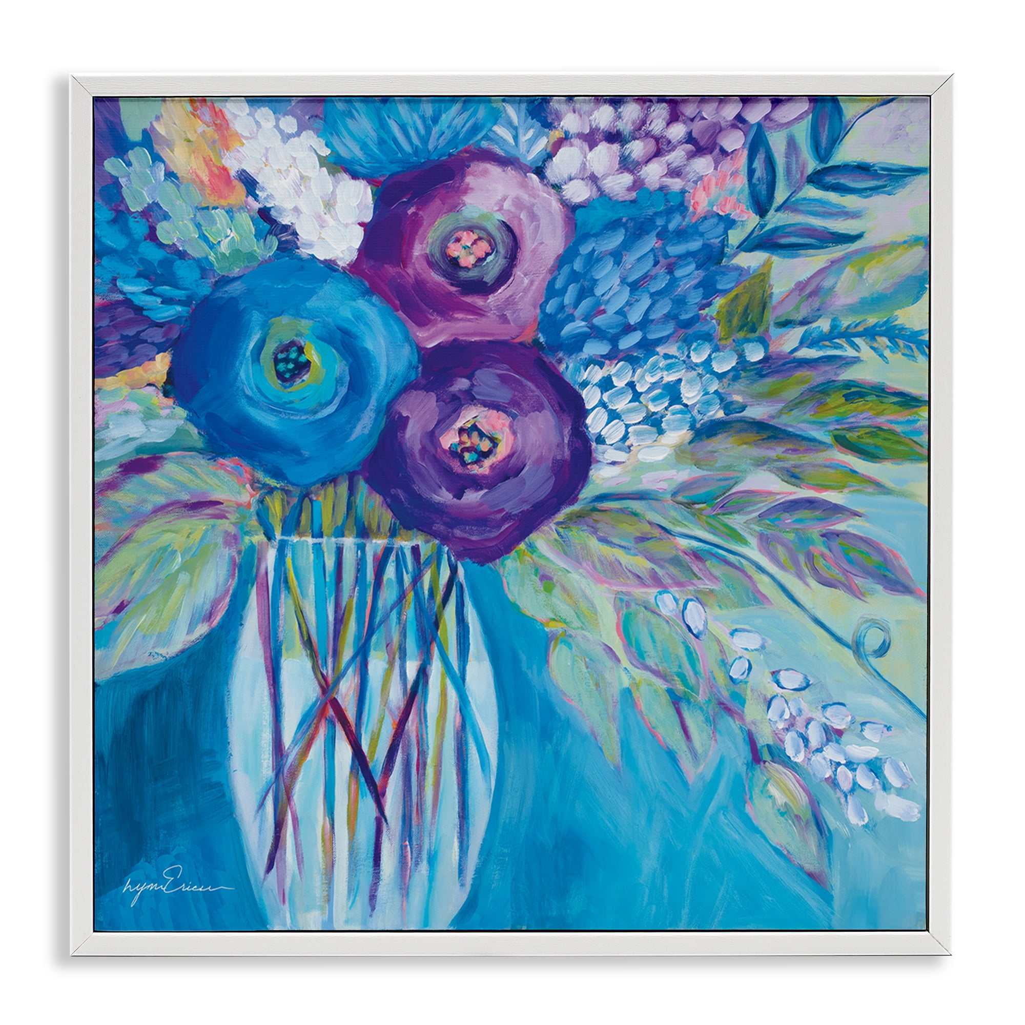 Stupell Industries True Blue Flower Bouquet White Framed Giclee Art, design by Lynn Ericson Fine Art