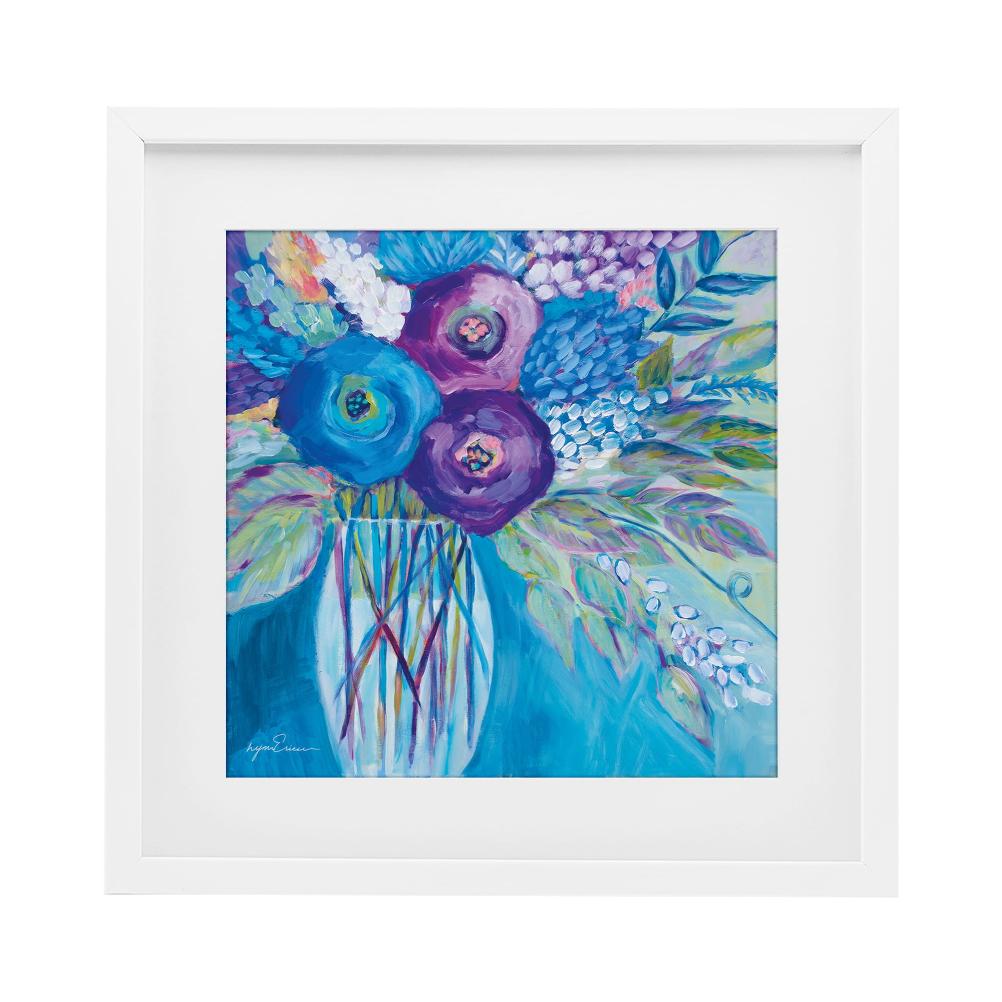 Stupell Industries True Blue Flower Bouquet White Framed Print Under Glass, design by Lynn Ericson Fine Art