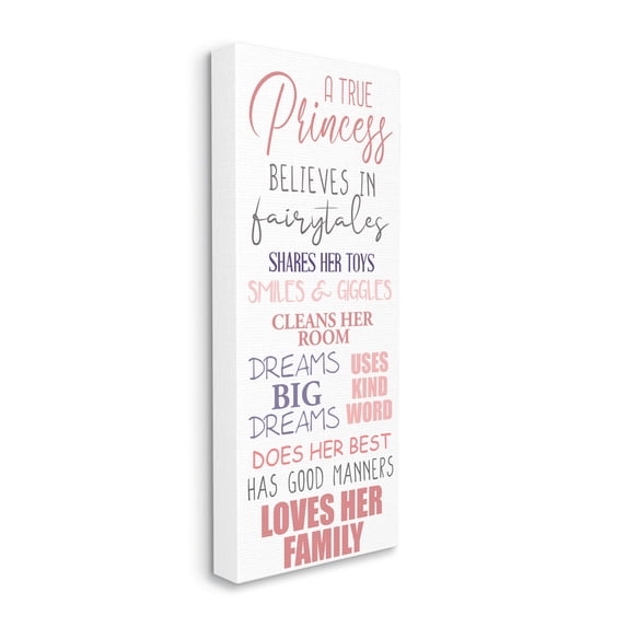 Stupell Industries True Princess Rules Pink Purple Motivational Phrases Inspirational Painting Gallery Wrapped Canvas Art Print Wall Art, 10 x 24