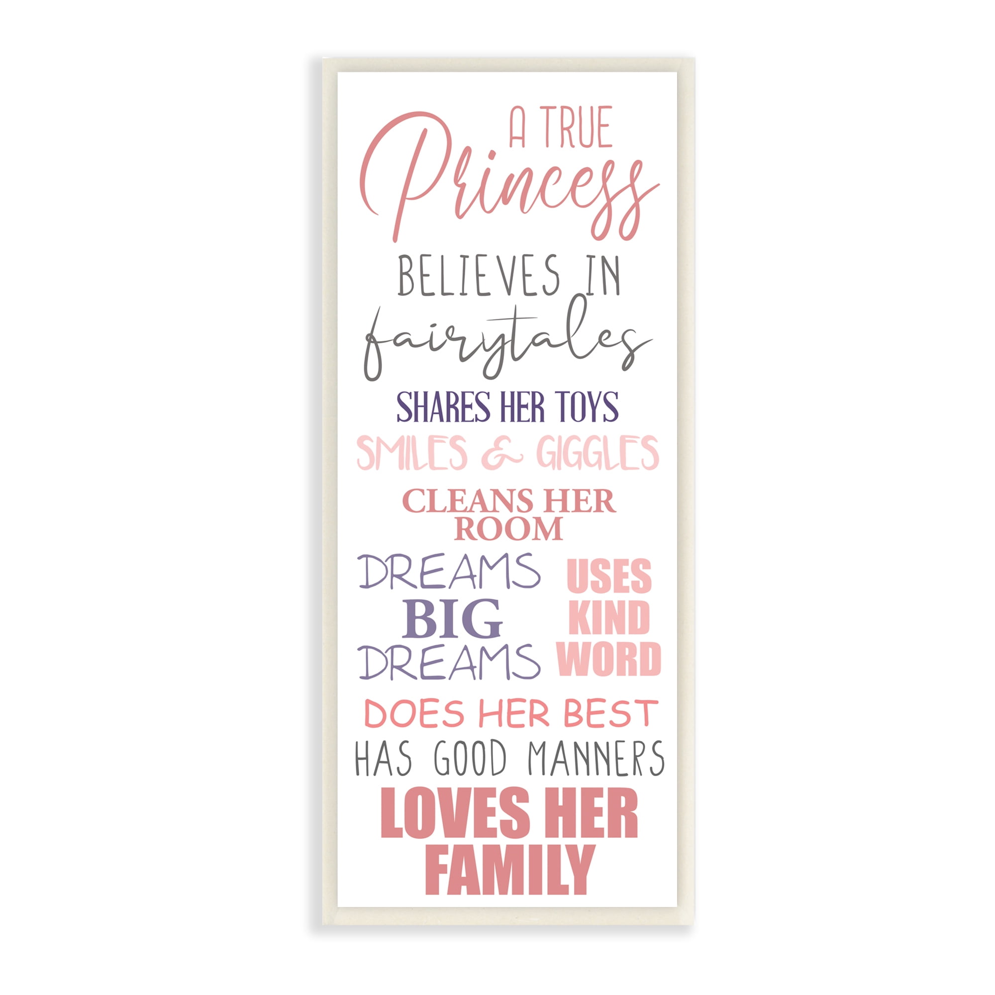 Stupell Industries True Princess Rules Pink Purple Motivational Phrases Inspirational Painting Unframed Art Print Wall Art, 7 x 17