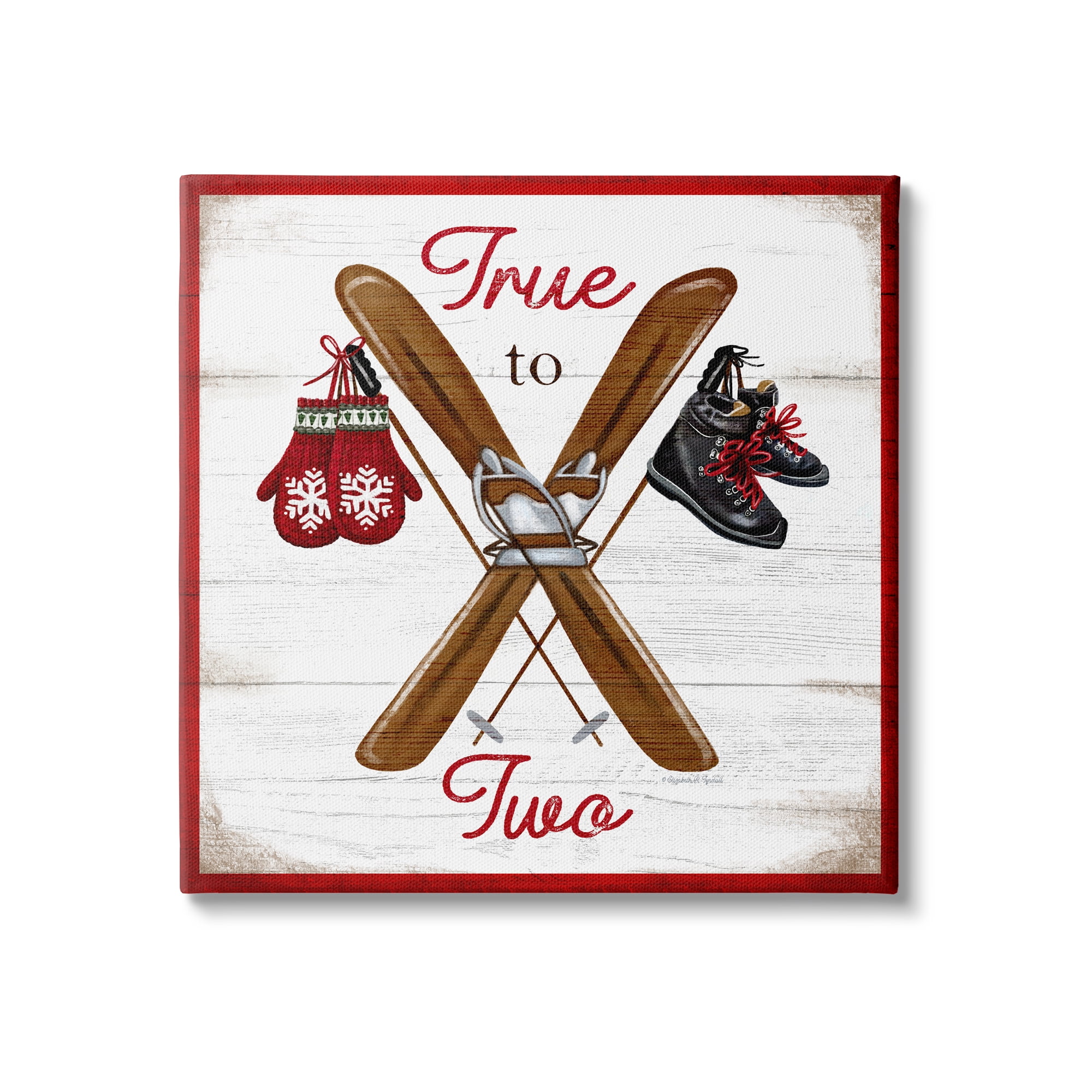 Stupell Industries True to Two Ski Motivational Phrase Red Mittens, 24 x 24, Design by Elizabeth Tyndall