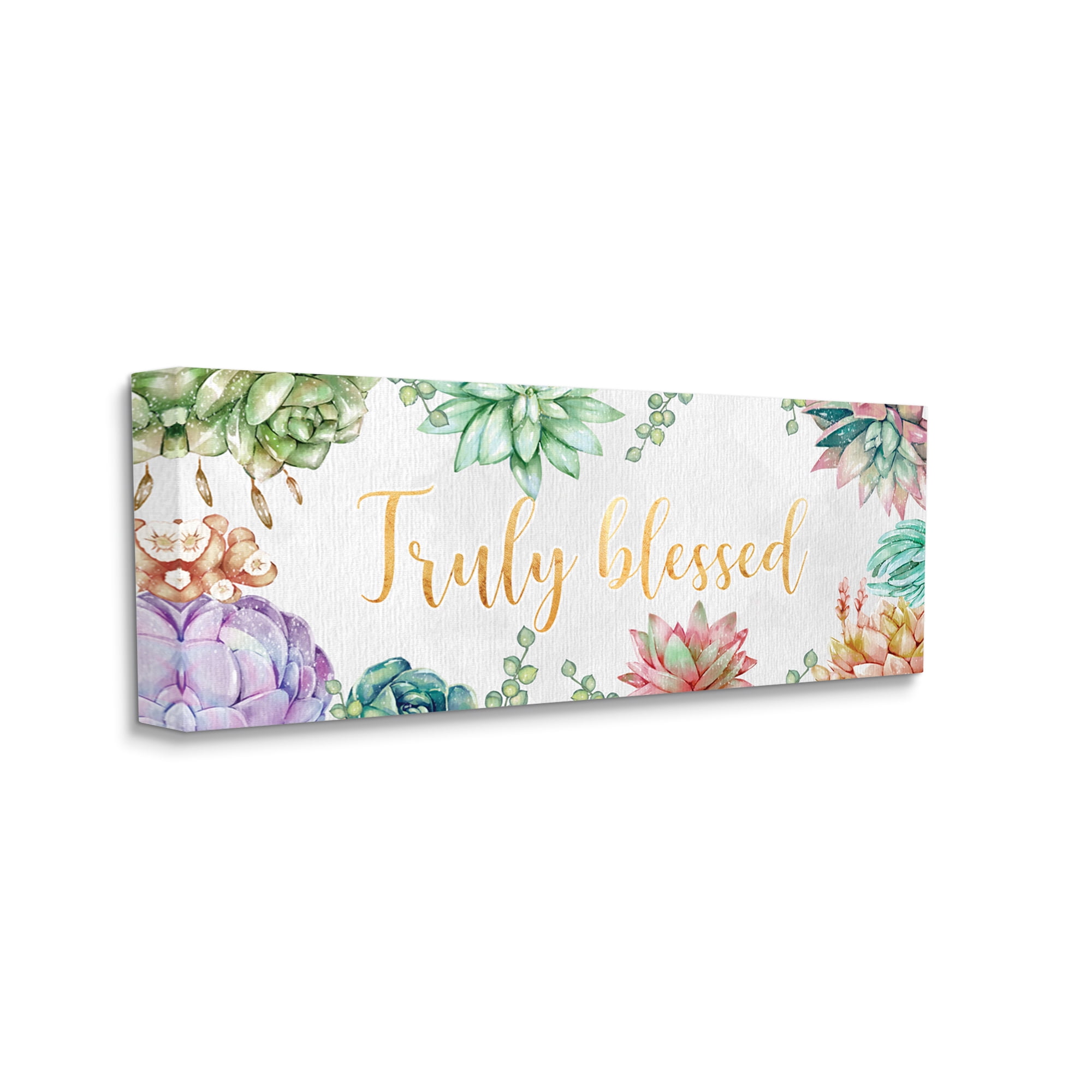 Stupell Industries Truly Blessed Sentiments Modern Succulent Greenery Botanical & Floral Painting Gallery Wrapped Canvas Art Print Wall Art, 10 x 24