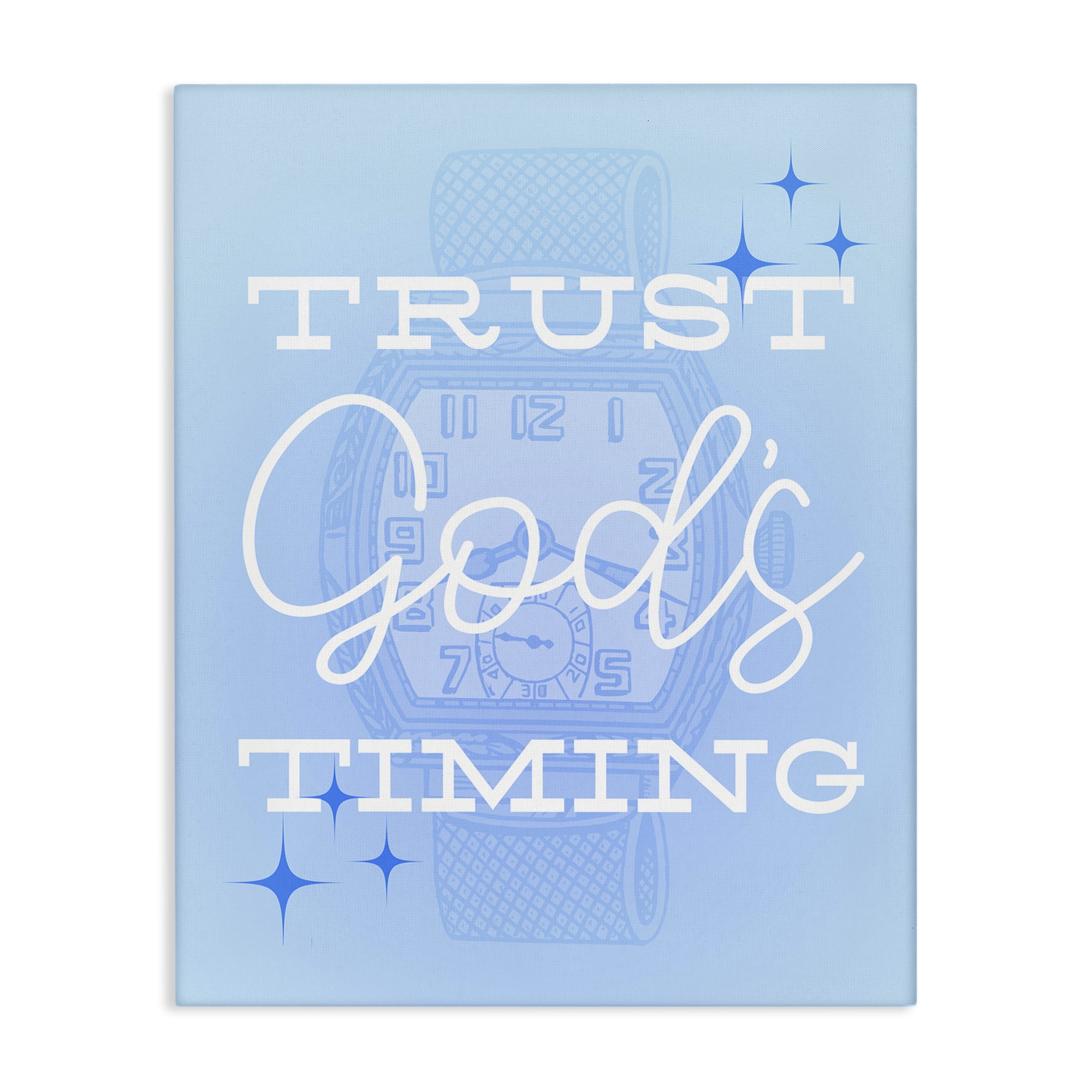 Stupell Industries Trust Gods Timing Blue Religious & Spiritual Painting Wrapped Canvas Art Print Wall Art, 16 x 20