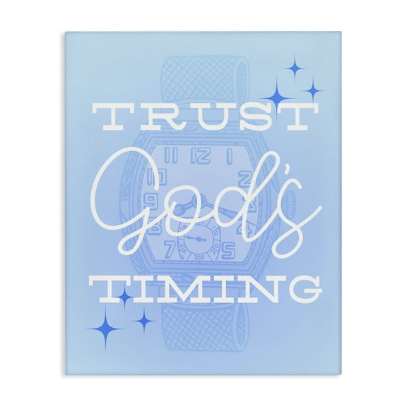 Stupell Industries Trust Gods Timing Blue Religious & Spiritual Painting Wrapped Canvas Art Print Wall Art, 24 x 30