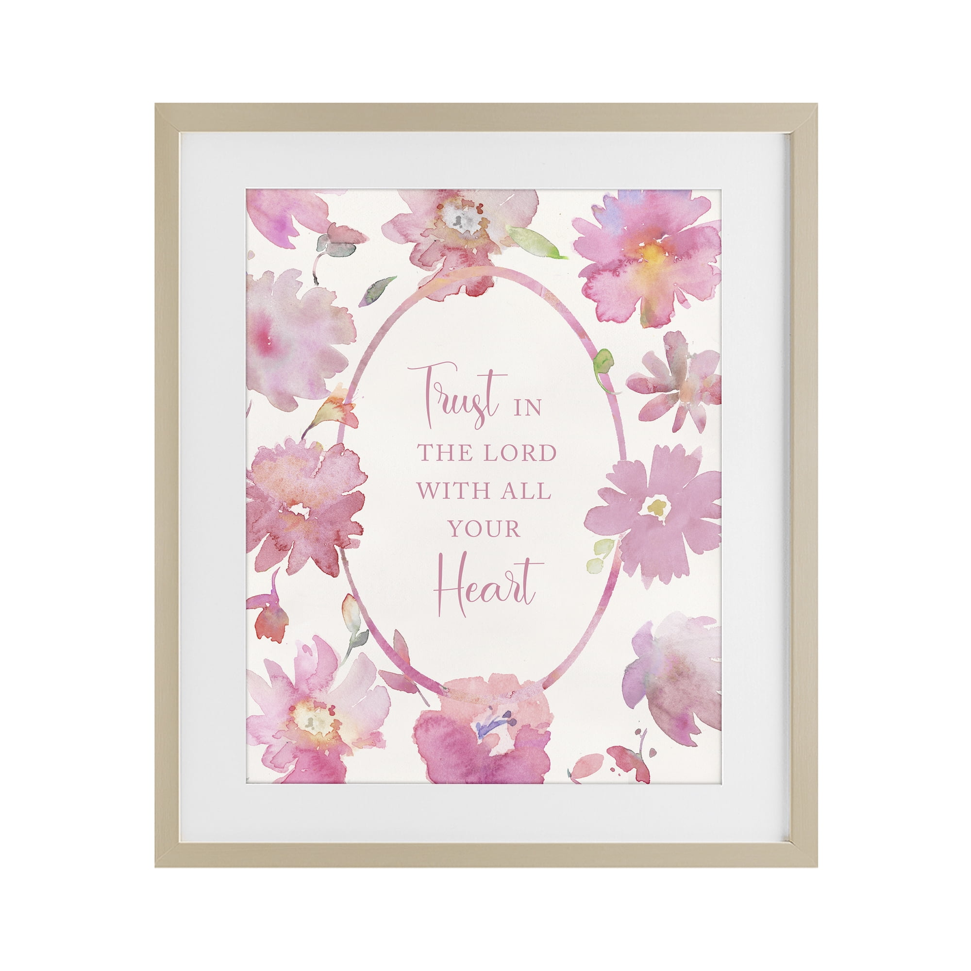Stupell Industries Trust In The Lord Pink Blooms Birch Framed Print Under Glass, design by Theresa Heidel