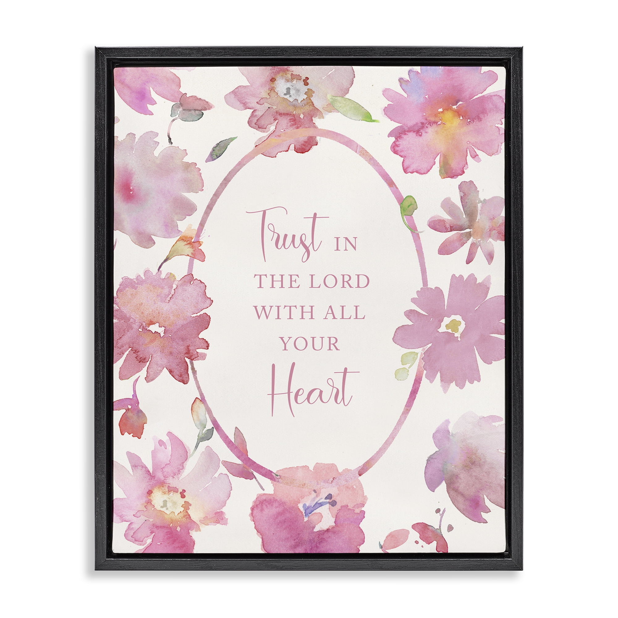Stupell Industries Trust In The Lord Pink Blooms Black Framed Floater Canvas Wall Art, design by Theresa Heidel