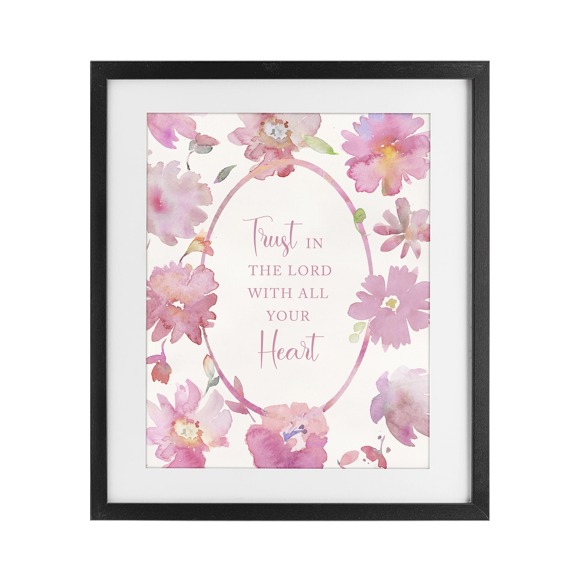 Stupell Industries Trust In The Lord Pink Blooms Black Framed Print Under Glass, design by Theresa Heidel