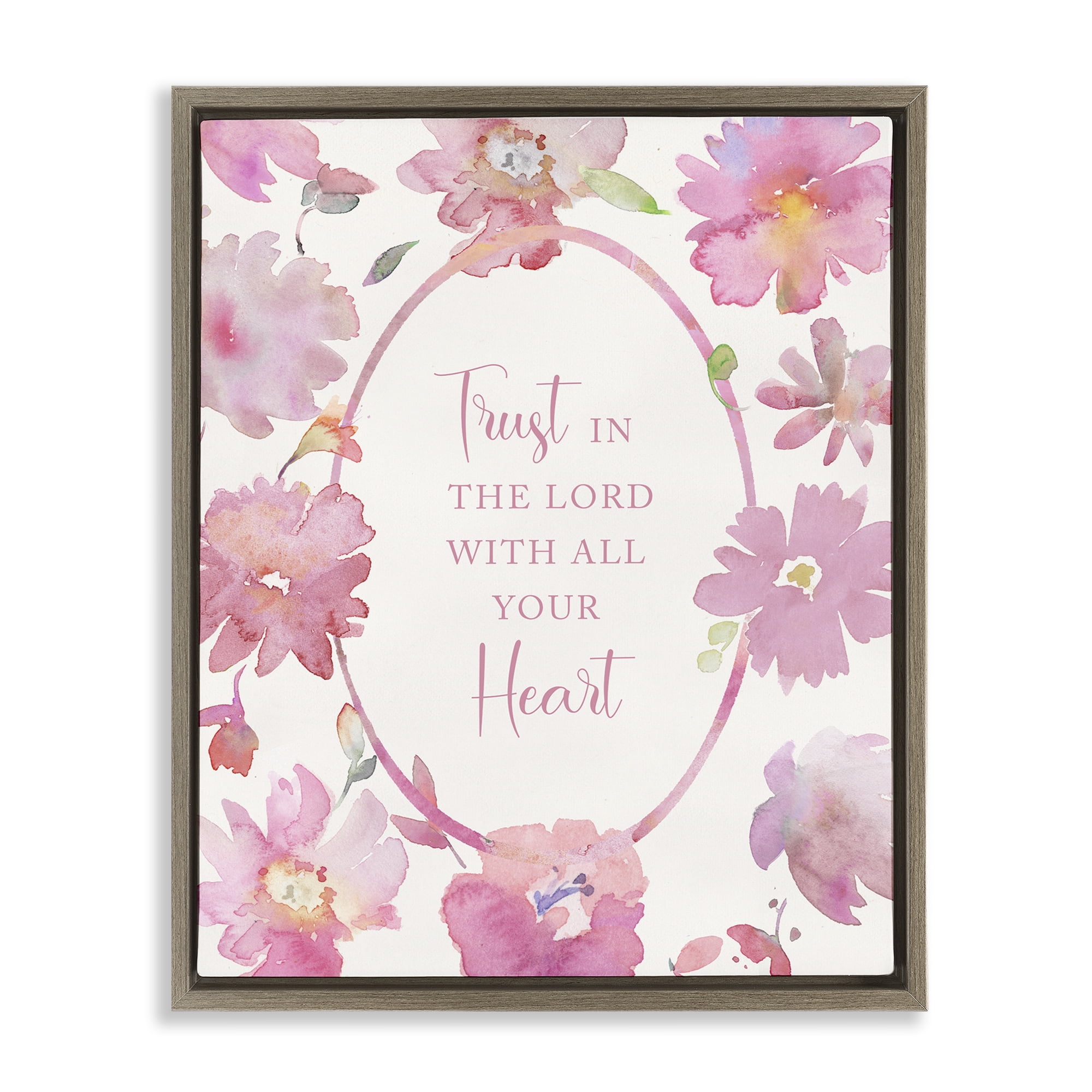 Stupell Industries Trust In The Lord Pink Blooms Brown Framed Floater Canvas Wall Art, design by Theresa Heidel