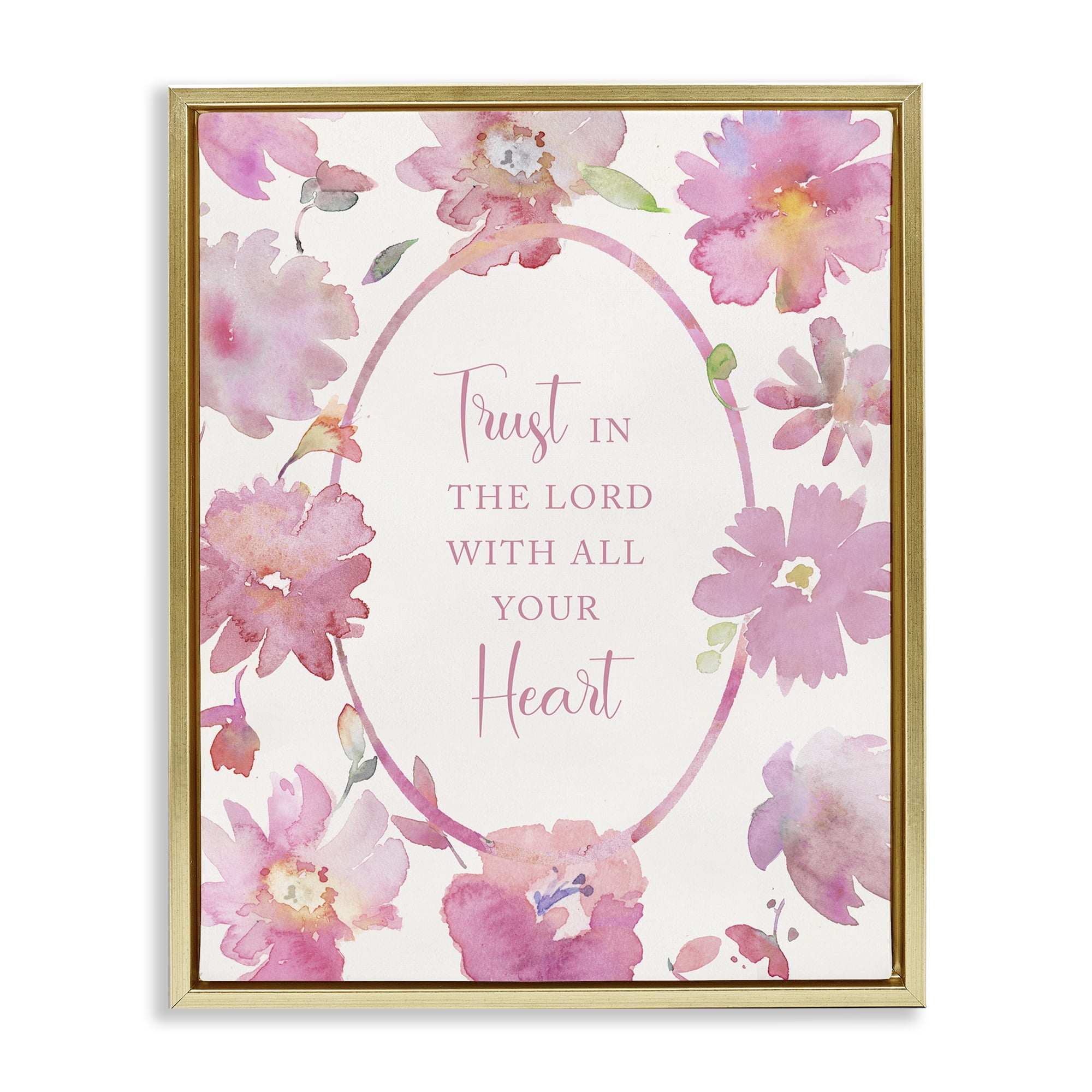Stupell Industries Trust In The Lord Pink Blooms Gold Framed Floater Canvas Wall Art, design by Theresa Heidel
